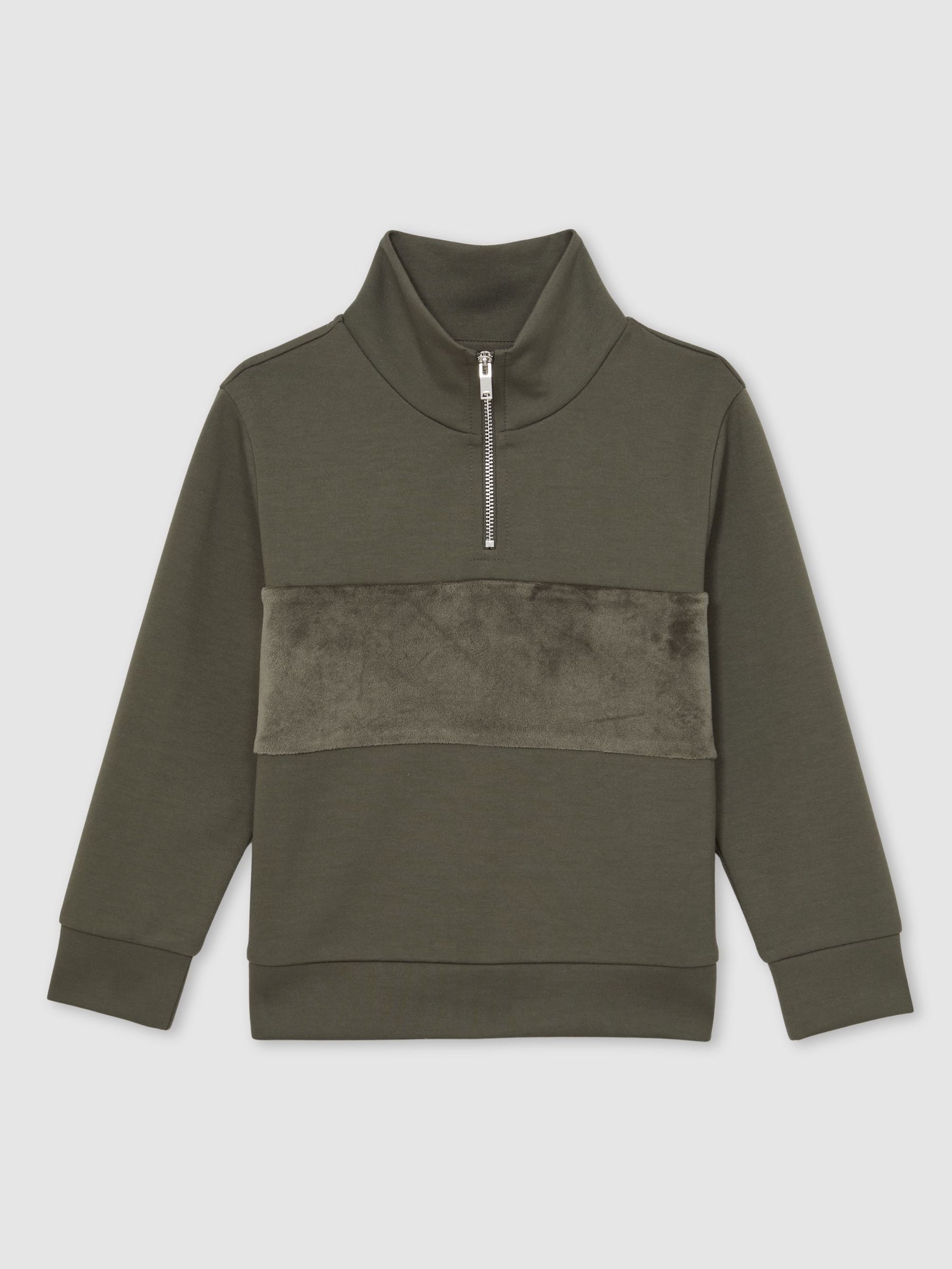 13-14 yrs Slim Fit Half-Zip Funnel Neck Velour Sweatshirt in Dark Sage Green (W74925) | £44