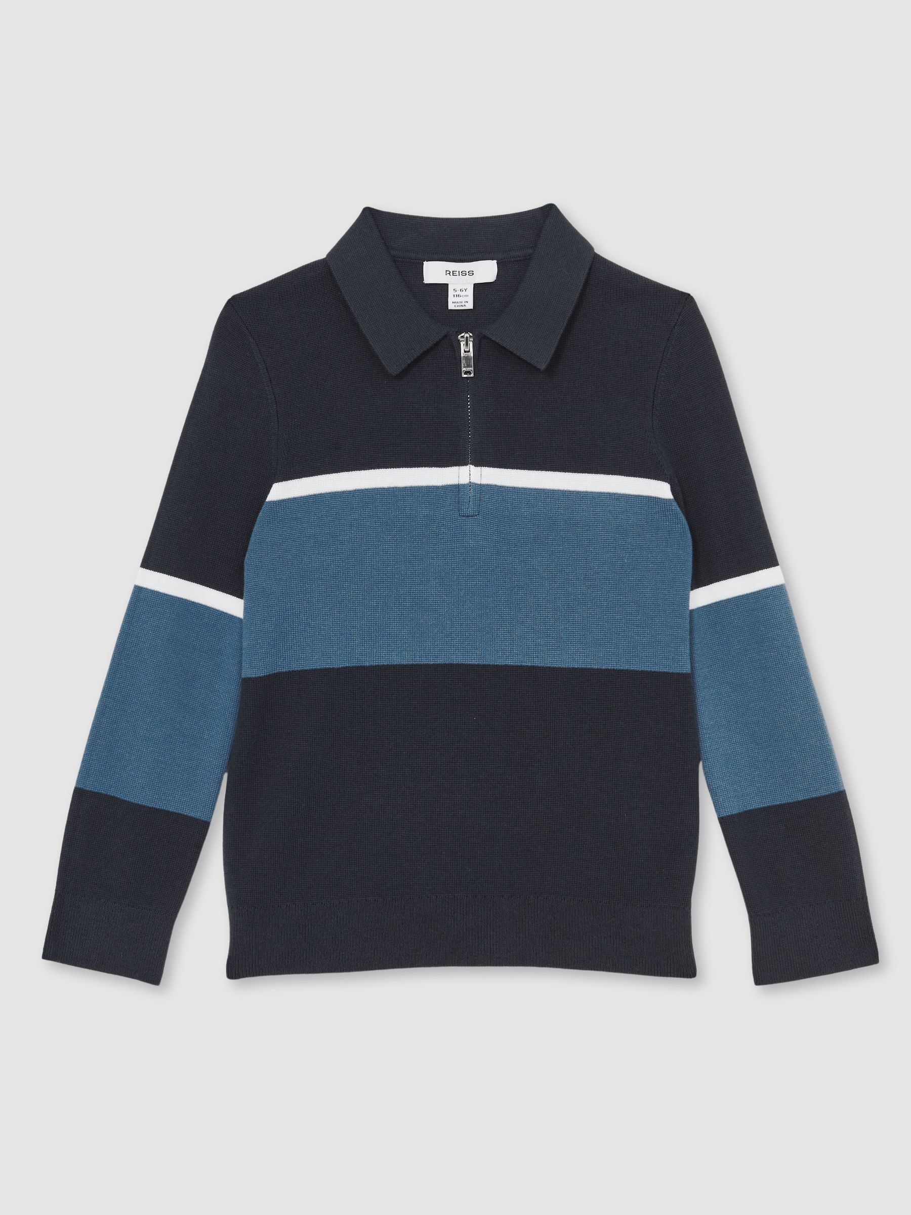 13-14 yrs Cotton-Blend Colour-Block Polo Shirt in Navy Blue/Airforce Blue (W74954) | £44