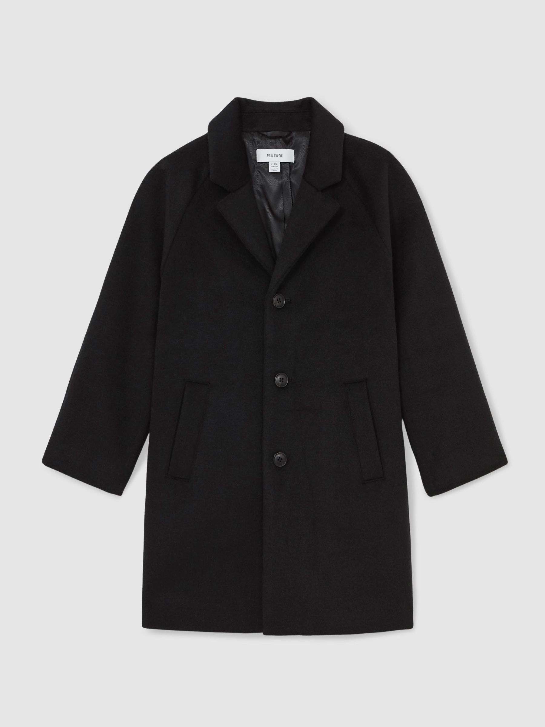 13-14 yrs Wool-Blend Raglan-Sleeve Overcoat in Black (W74964) | £118