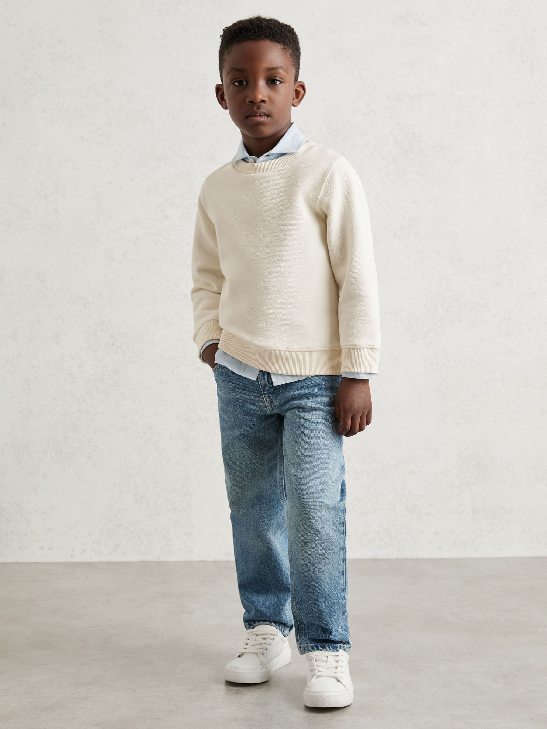 3-9 yrs Cotton-Blend Textured Sweatshirt in Off White (W74969) | £32