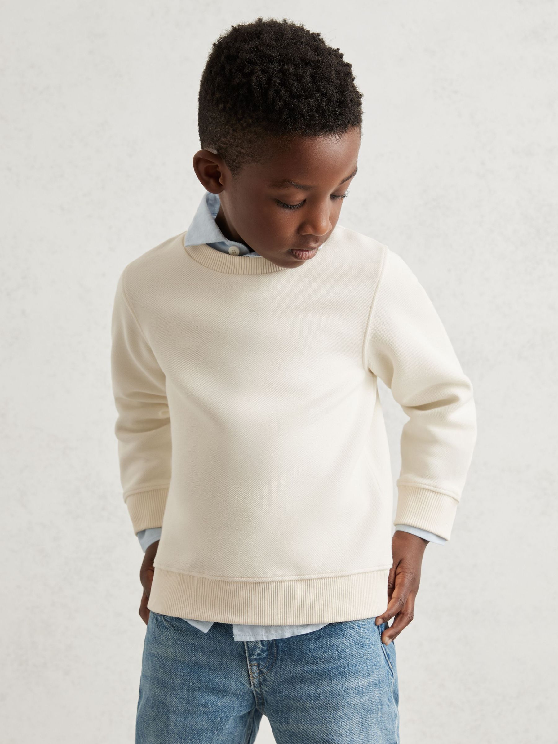 9-13 yrs Cotton-Blend Textured Sweatshirt in Off White (W74970) | £36