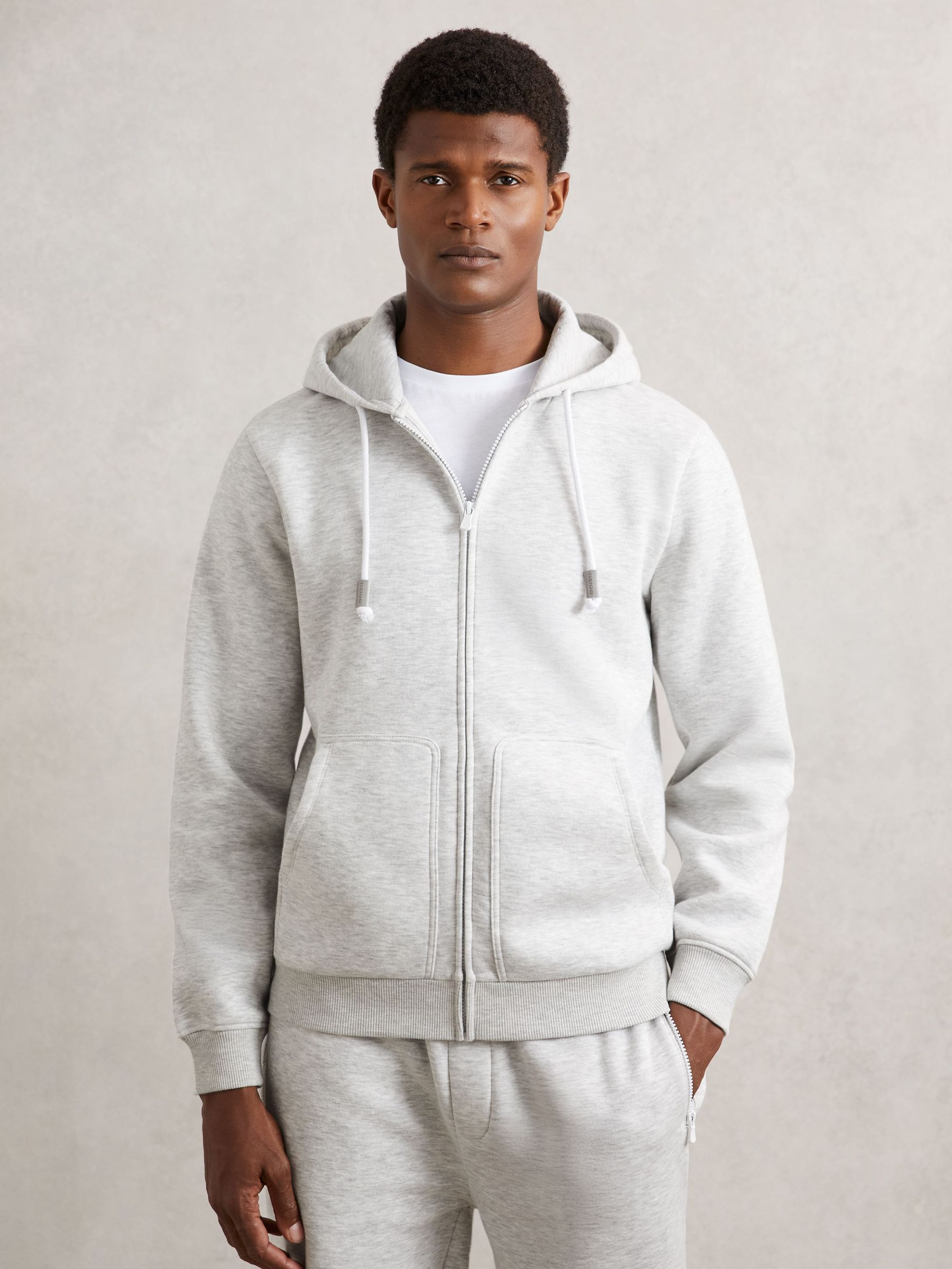 Cotton-Blend Zip-Through Hoodie in Grey (W75067) | £110