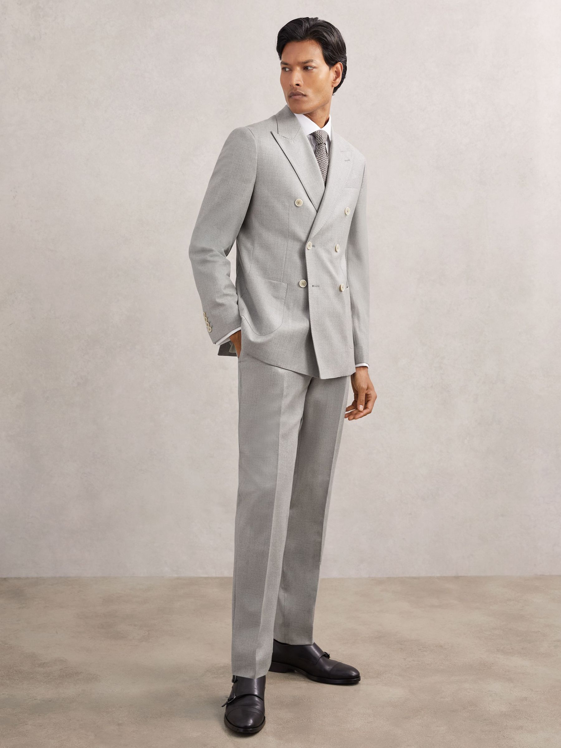 Wool-Flannel Tailored-Fit Suit Trousers in Soft Grey (W75070) | £188