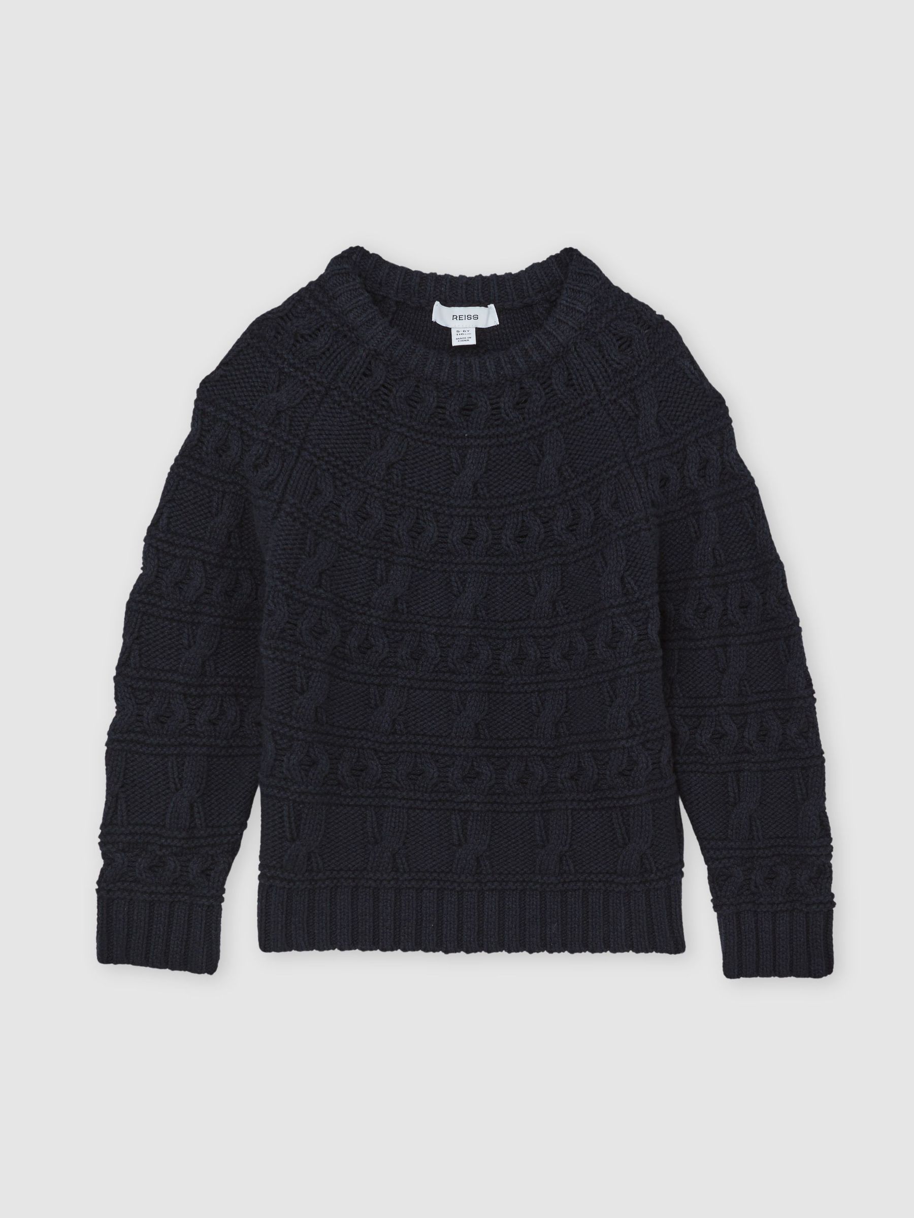 13-14 yrs Wool-Cotton Cable-Knit Jumper in Navy (W75093) | £50