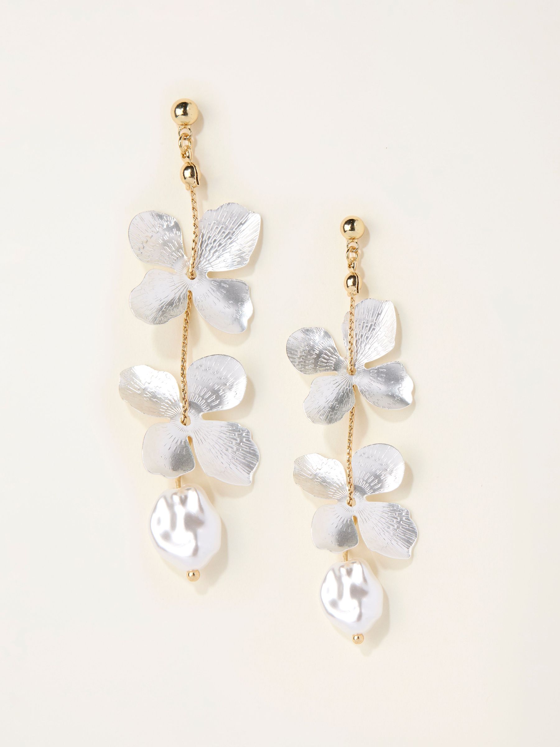 Gold Tone Flower Drop Earrings (W75118) | £14.50