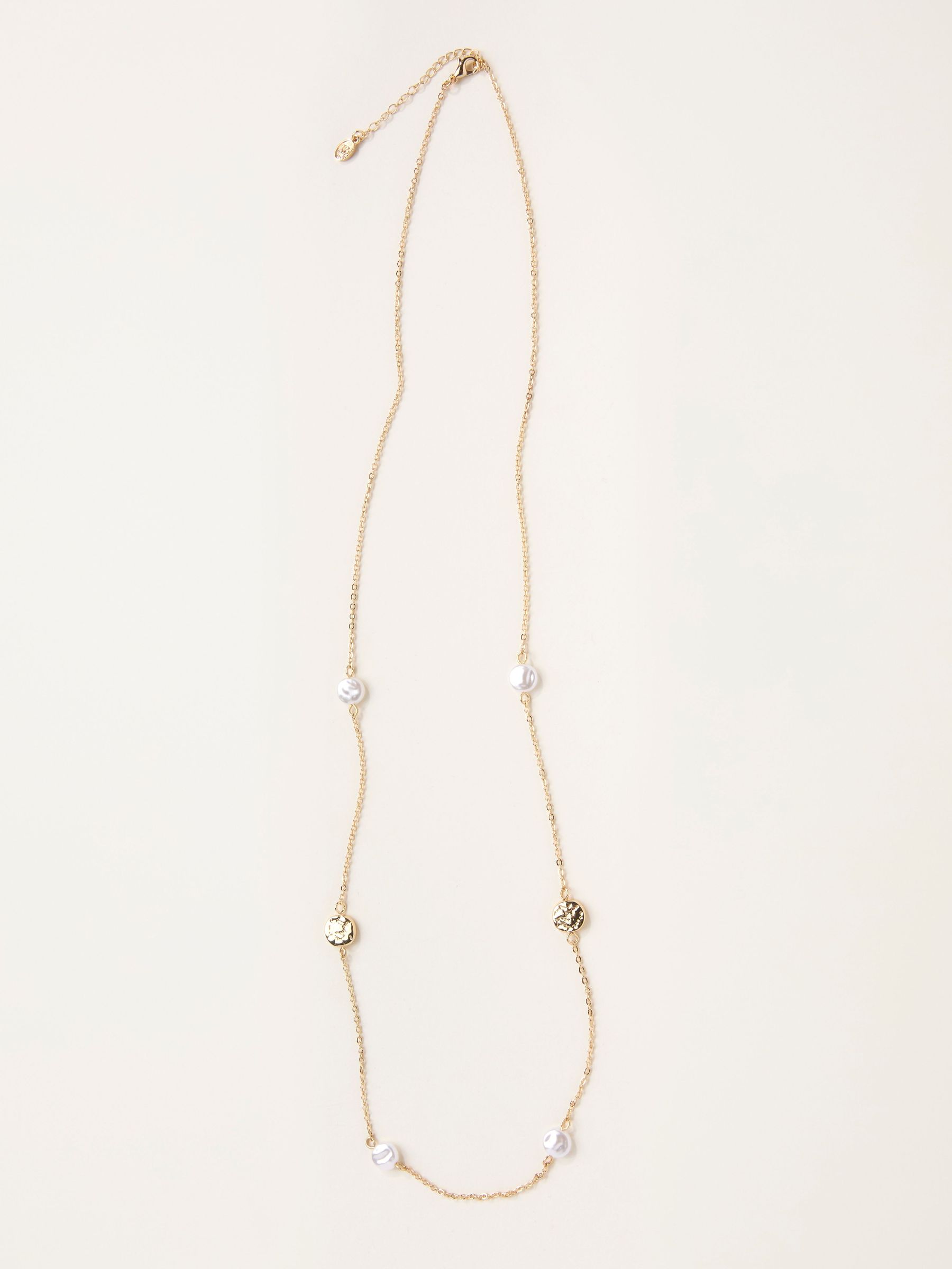Gold Tone Long Pearly Necklace (W75126) | £16.50