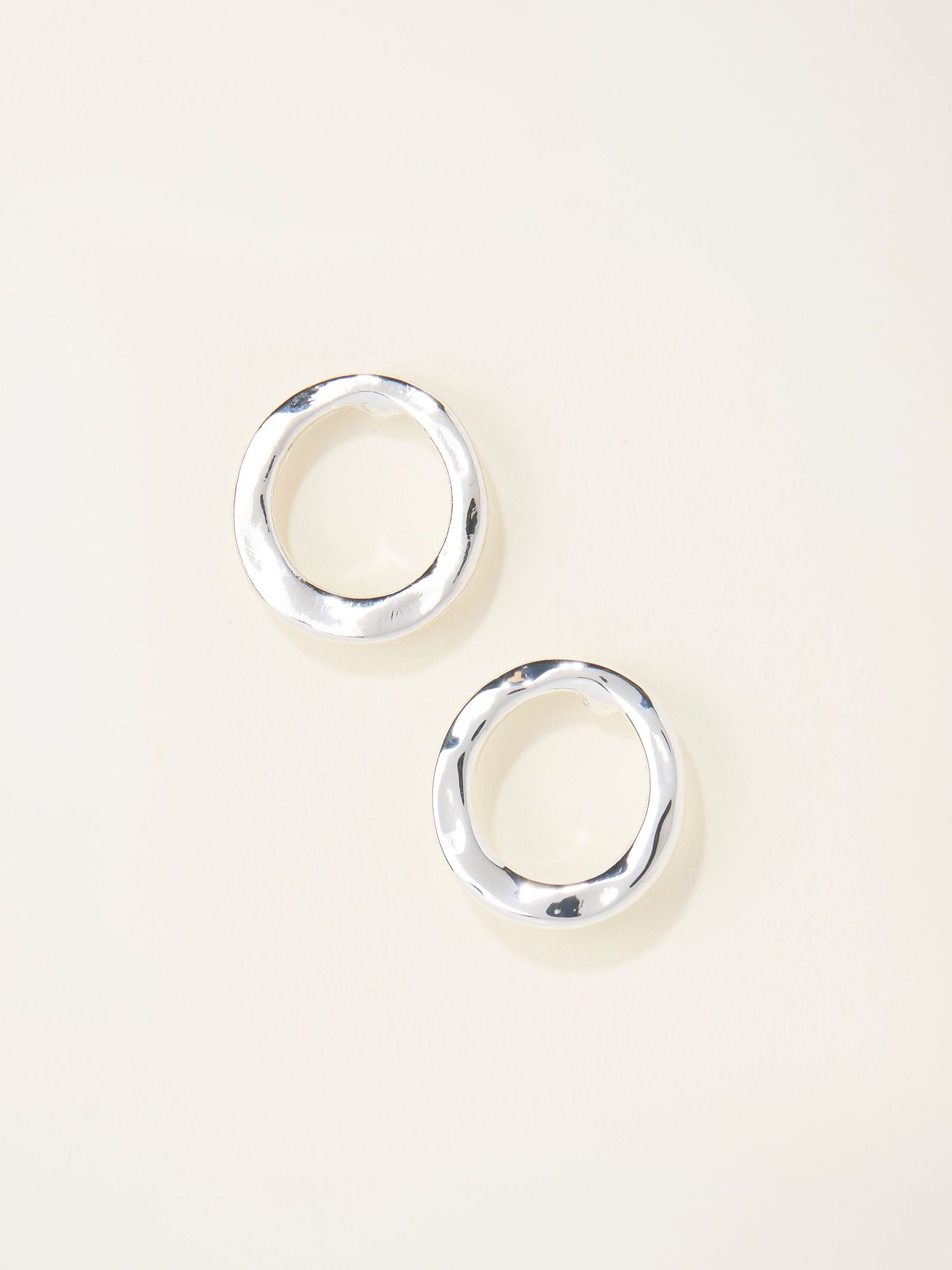 Silver Tone Hammered Circle Stud Earrings (W75142) | £10.50