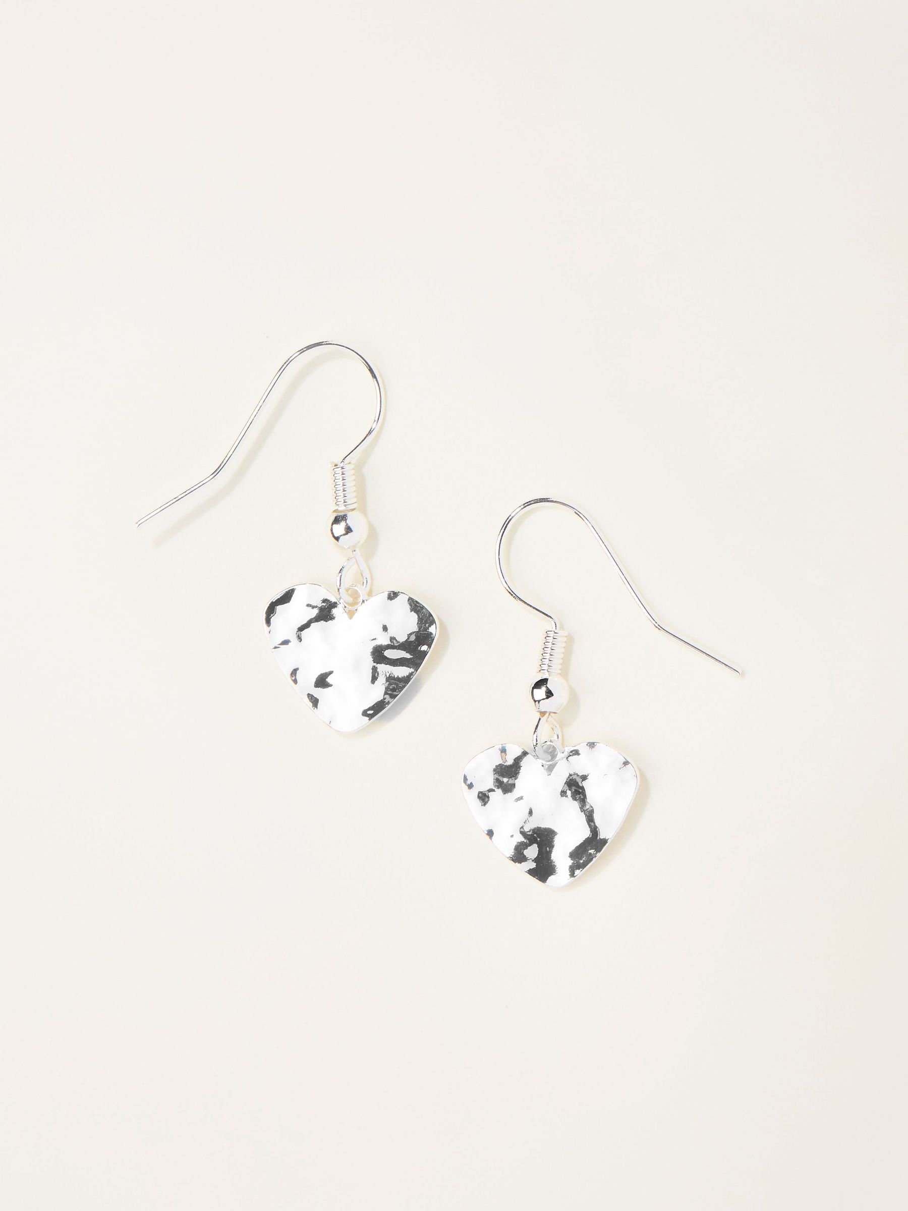 Silver Tone Hammered Heart Drop Earrings (W75143) | £12.50