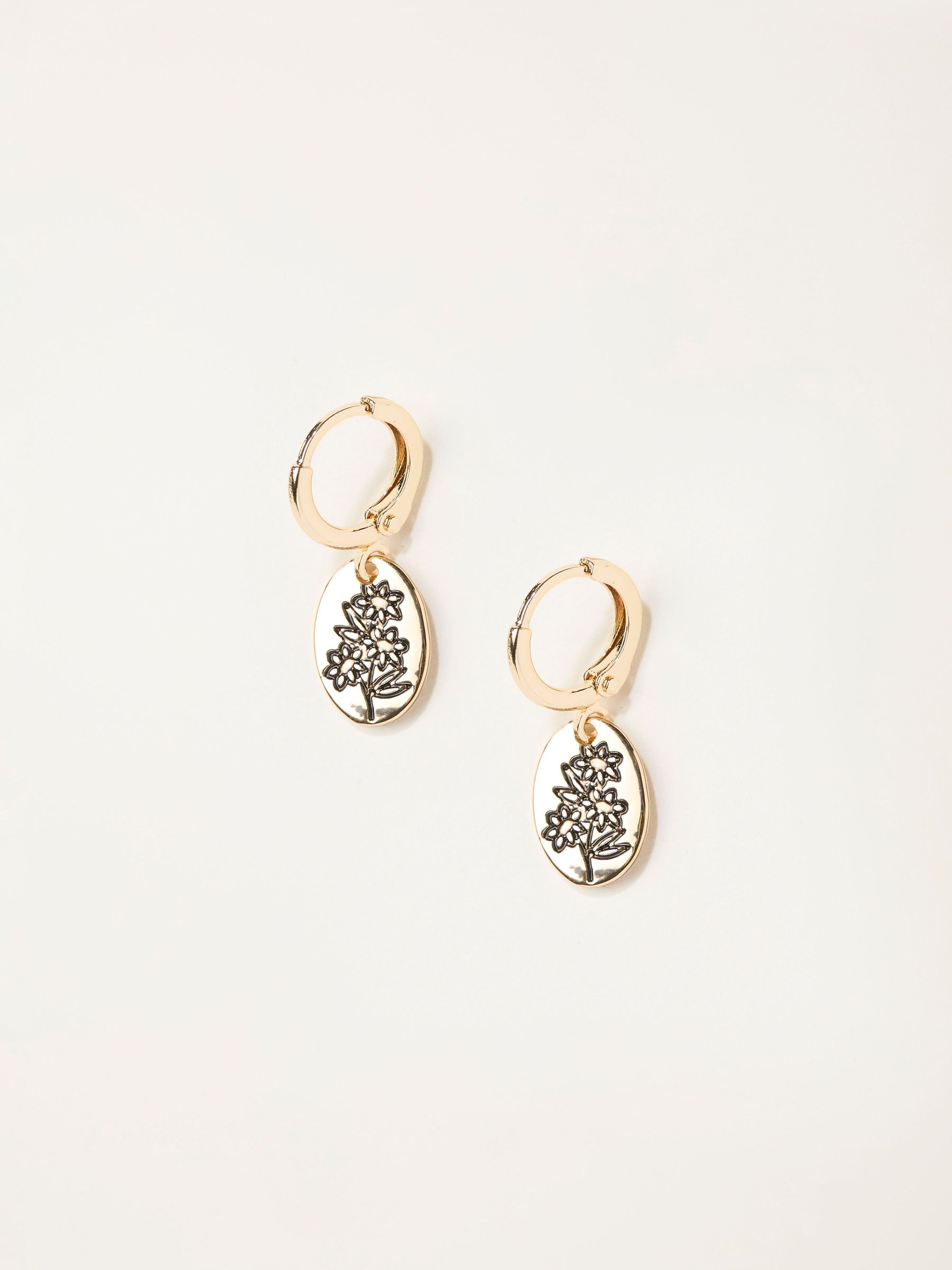 Gold Tone Etched Flower Drop Earrings (W75149) | £10.50