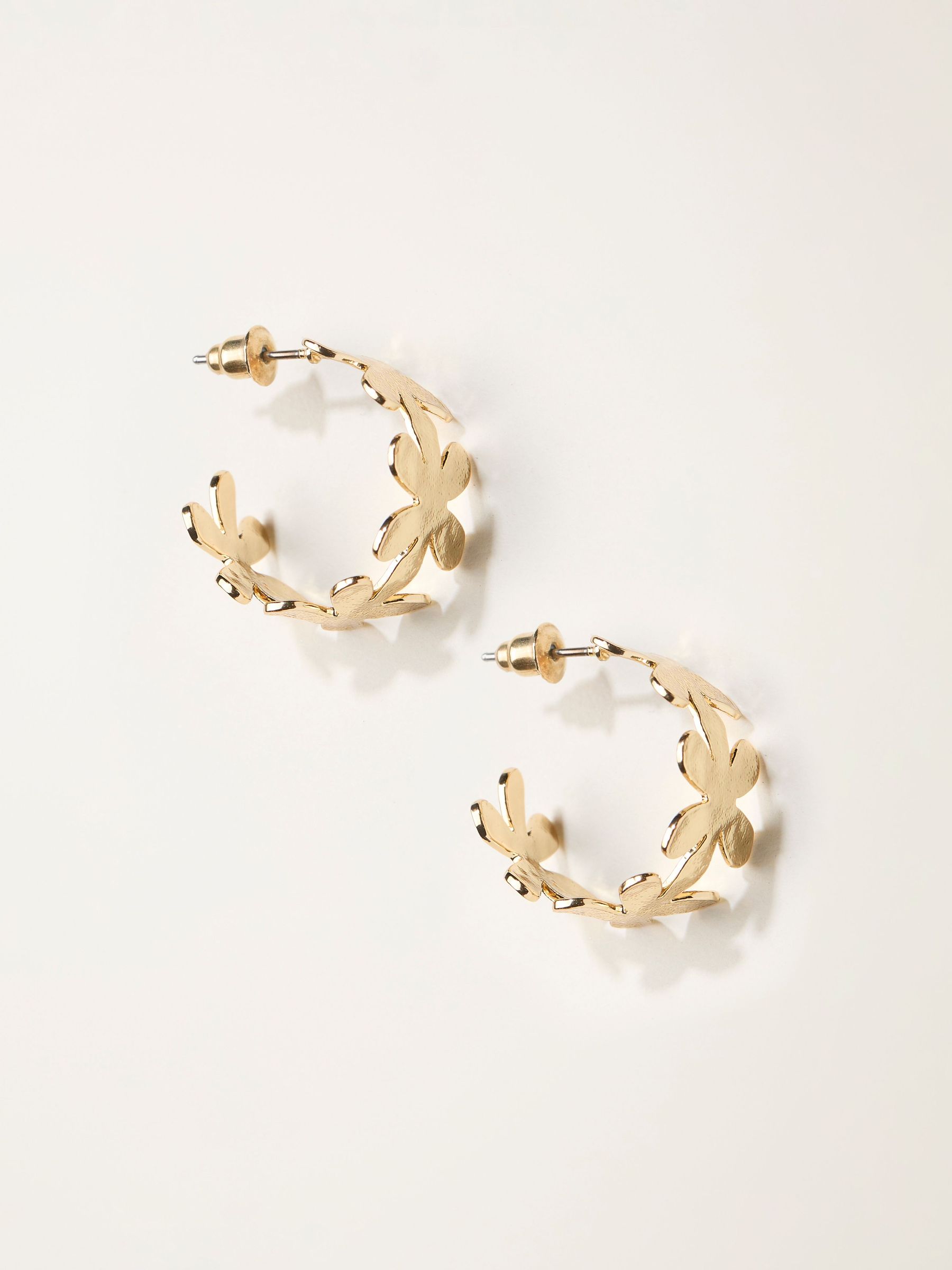 Gold Tone Large Floral Hoop Earrings (W75150) | £12.50