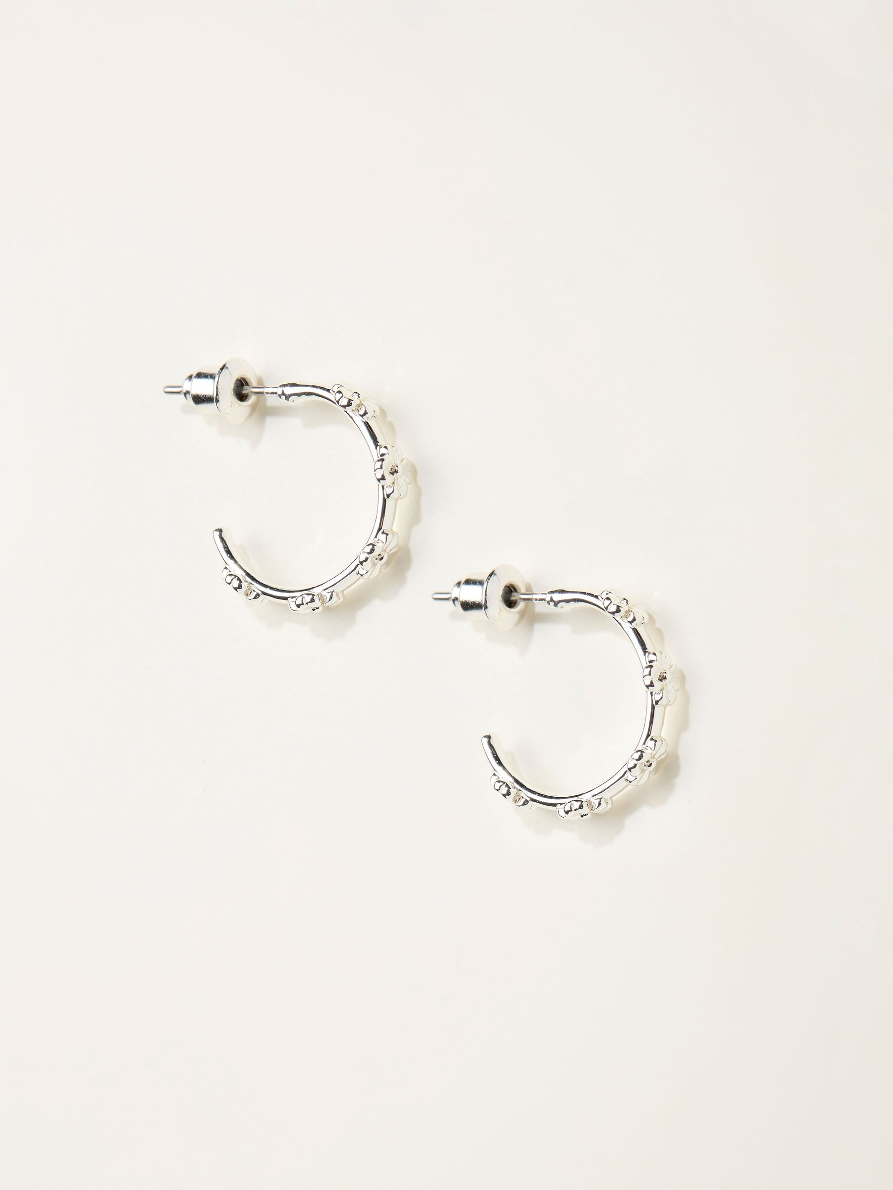 Silver Tone Daisy Hoop Earrings (W75159) | £10.50