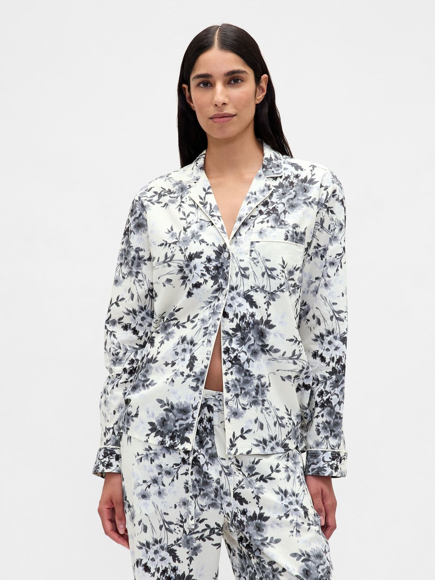 White Poplin Pyjama Shirt (W75213) | £30