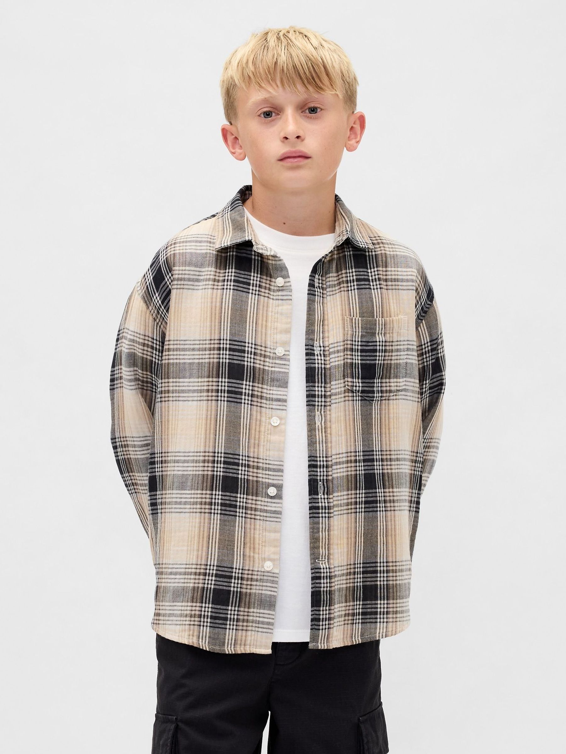 Beige Relaxed Check Shirt (4-13yrs) (W75229) | £20