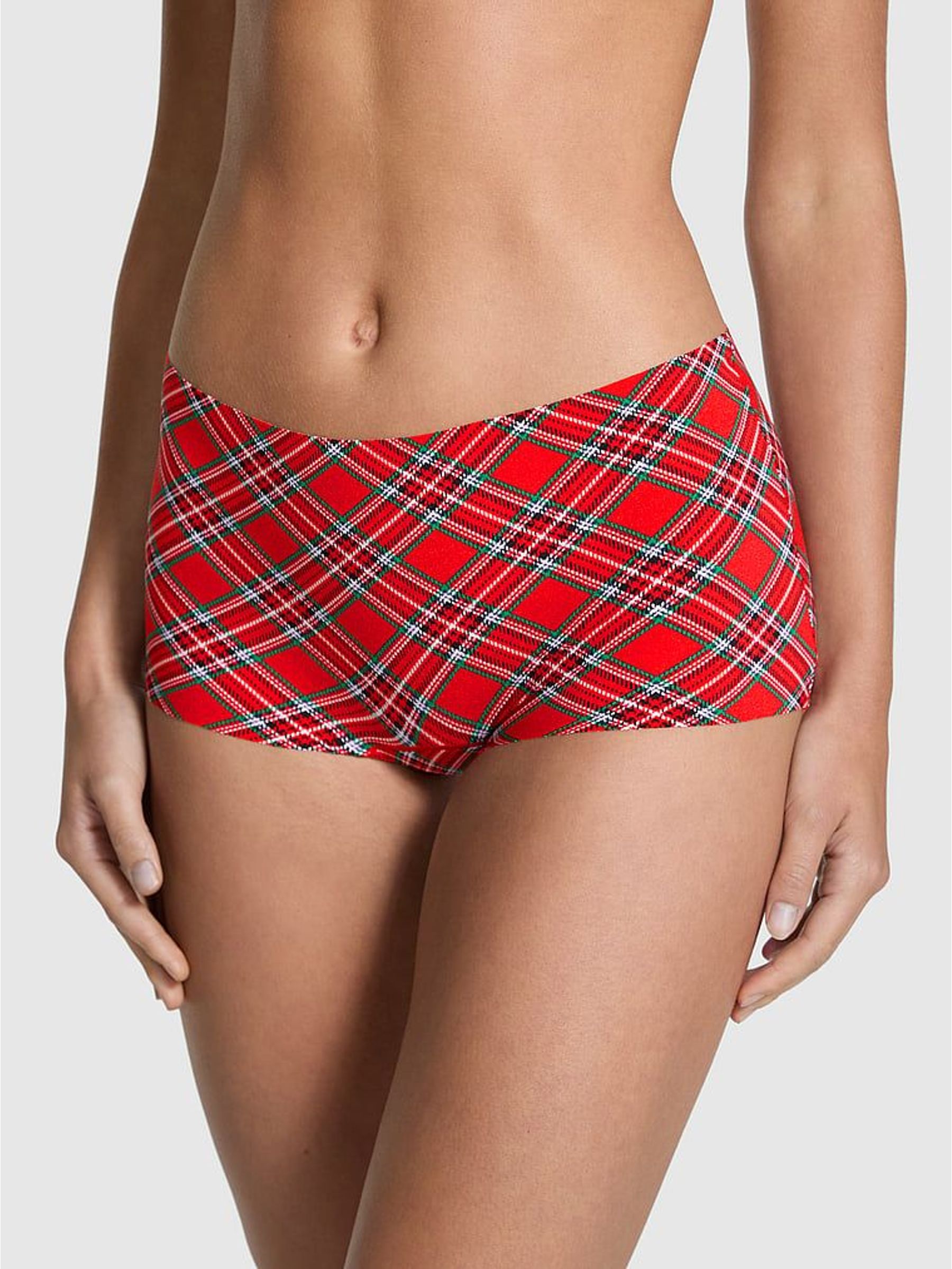 Red Christmas Tartan Short No Show Knickers (W75400) | £10