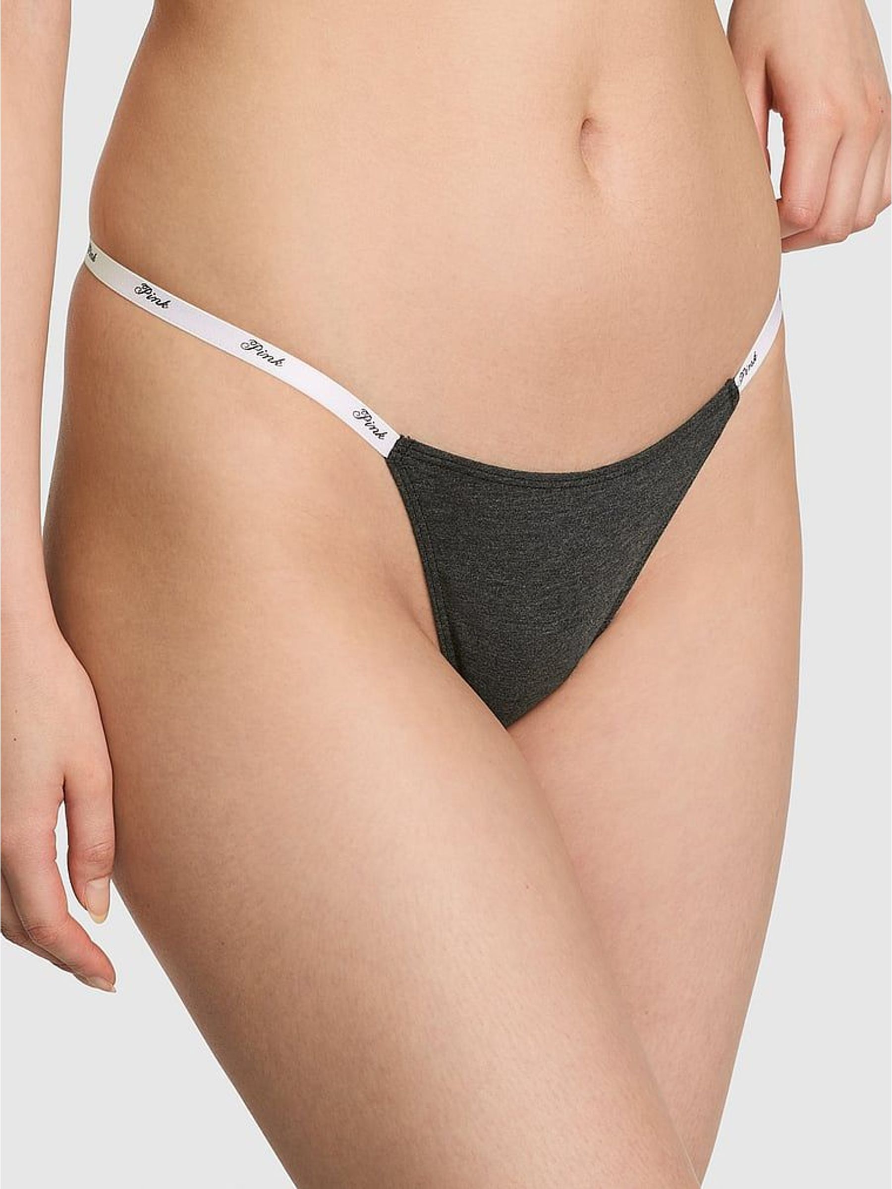 Charcoal Heather Grey Thong Cotton Mini Logo Knickers (W75426) | £18