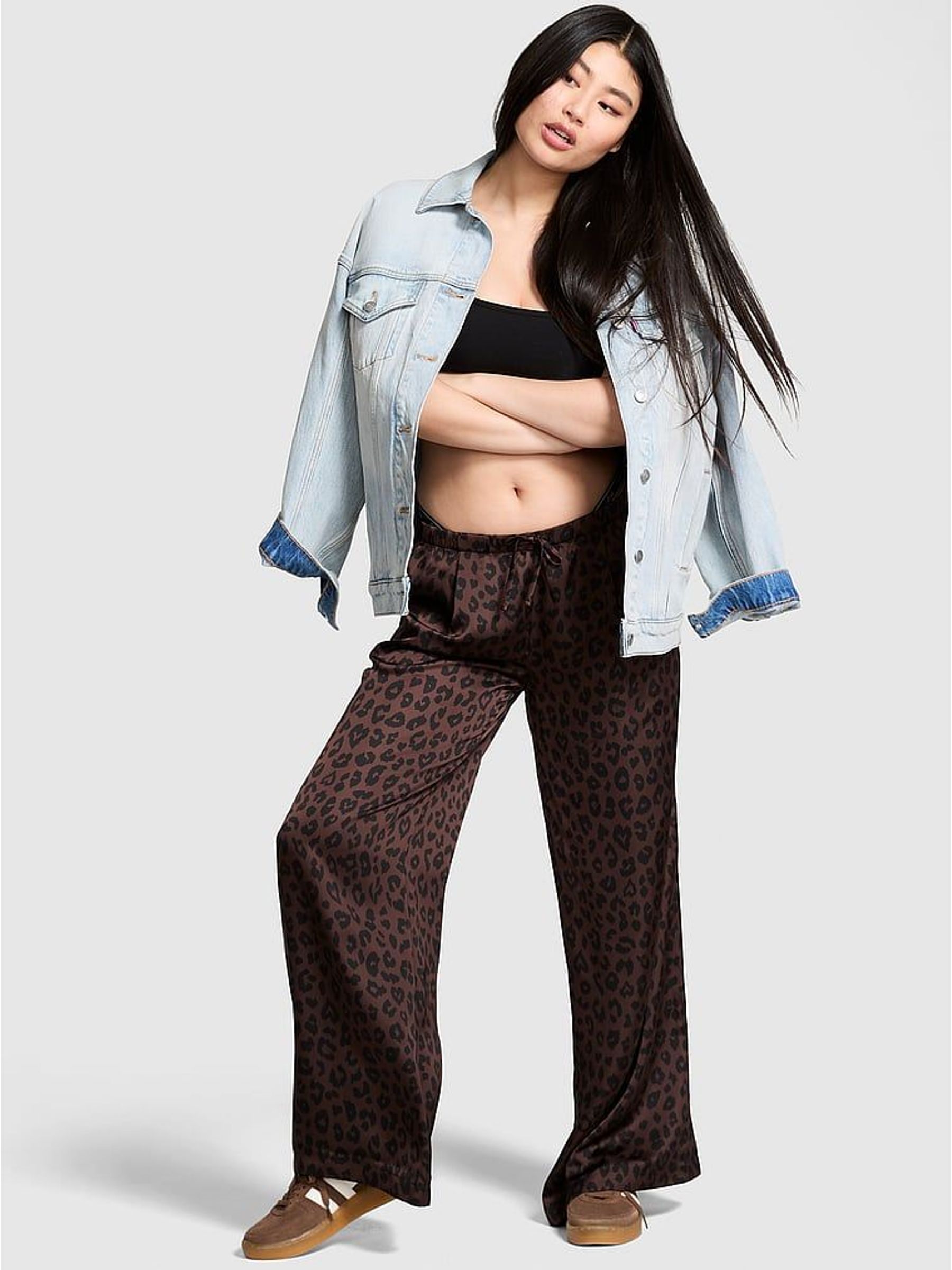 Ganache Leopard Brown Satin Trousers (W75445) | £50