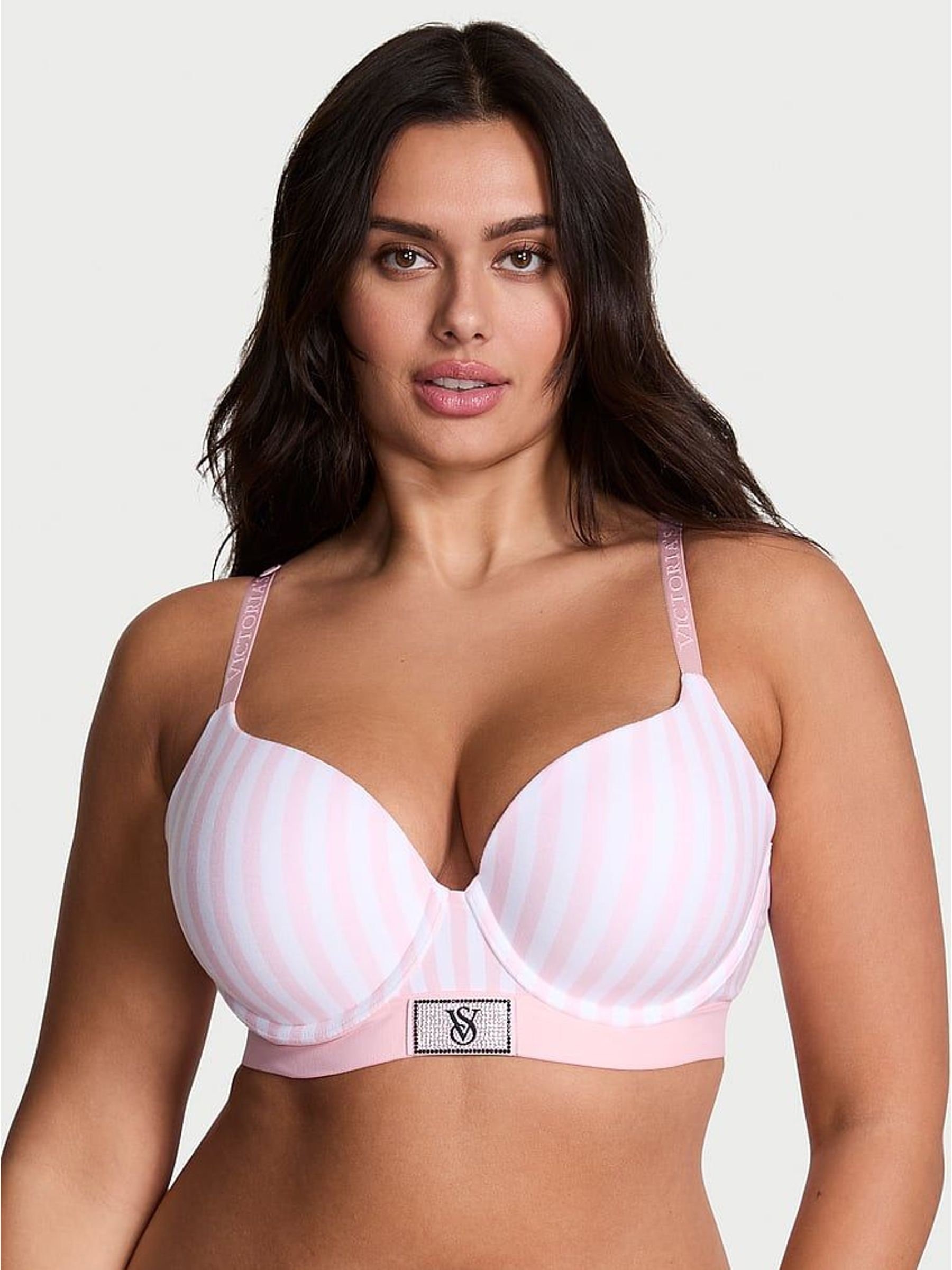 Pink Stripe Full Cup Push Up Logo Shine Patch Bra (W75448) | £40
