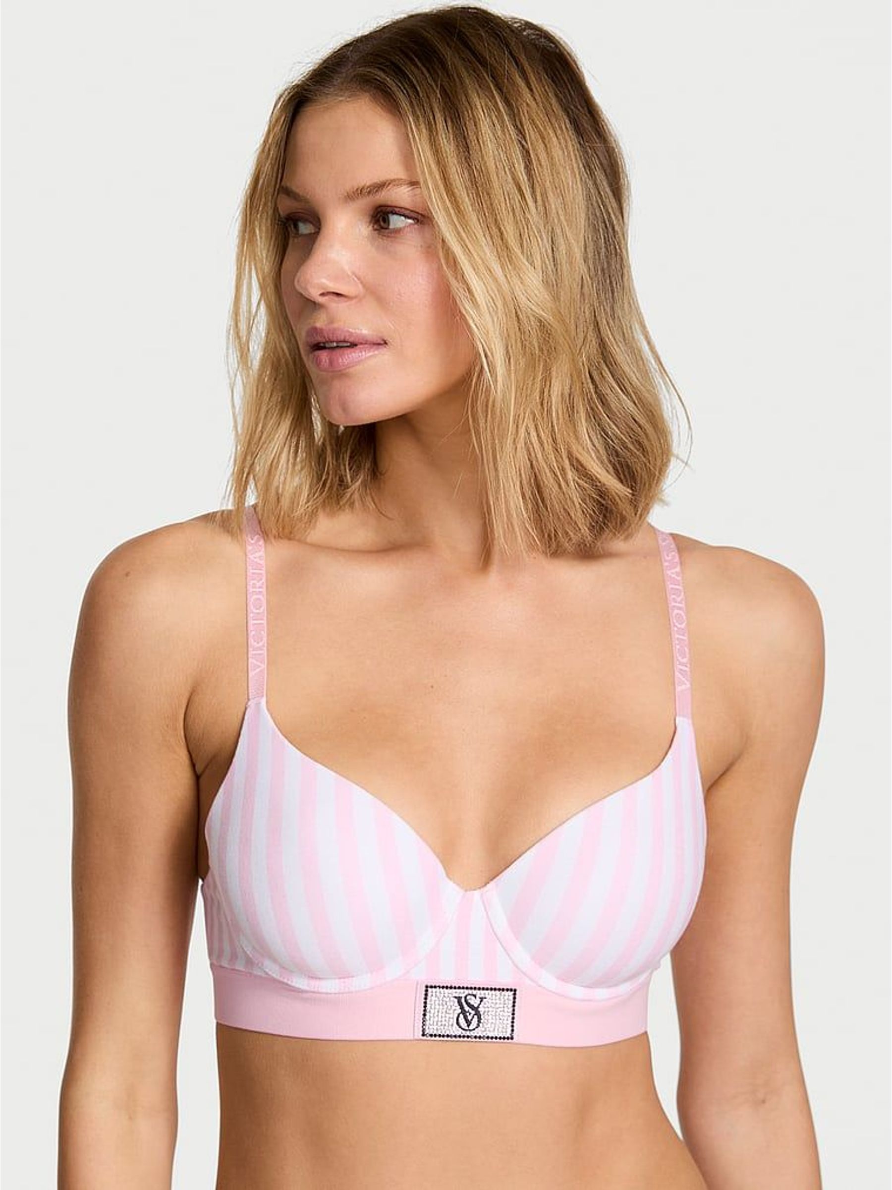 Pink Stripe Lightly Lined Demi Logo Shine Patch Bra (W75503) | £60