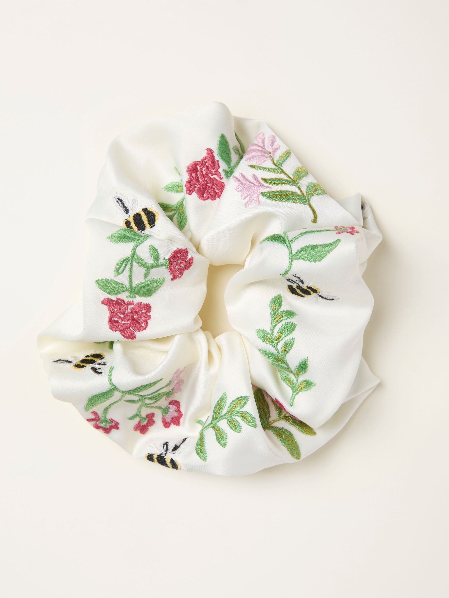Ivory Floral Bee Embroidered Scrunchie (W75811) | £14.50