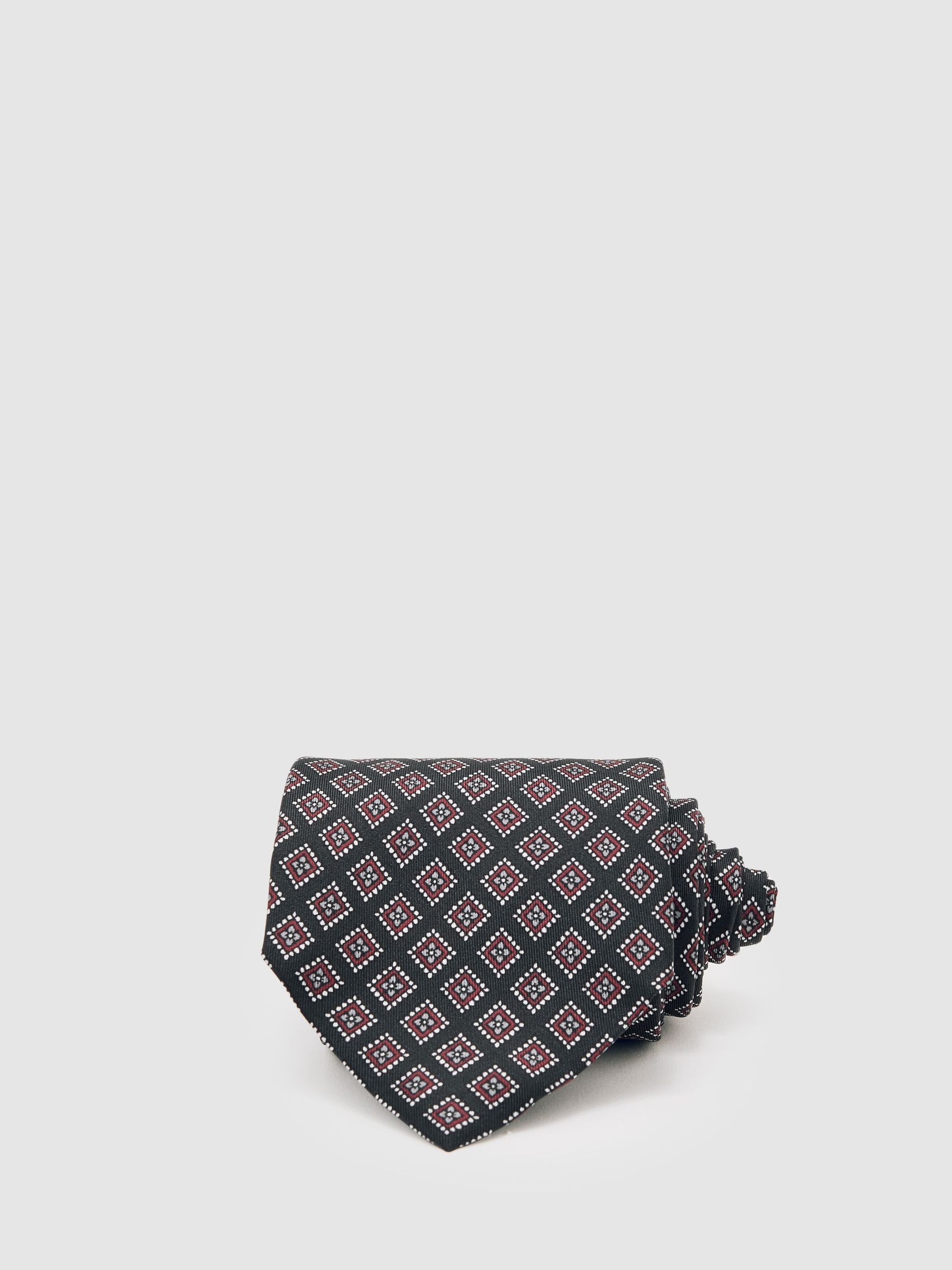 Silk Floral Medallion-Print Tie in Charcoal/Bordeaux (W76315) | £68