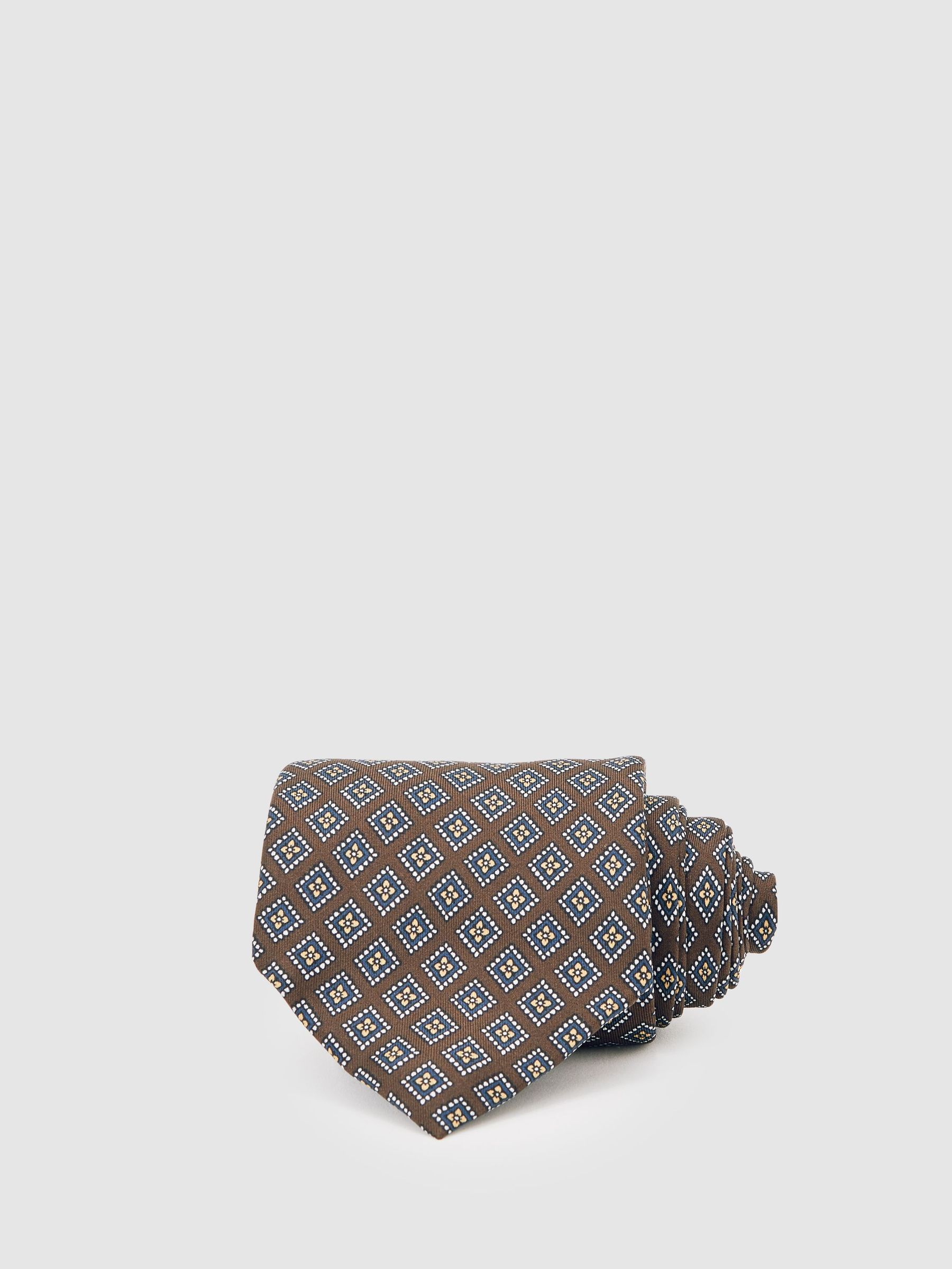 Silk Floral Medallion-Print Tie in Chocolate/Charcoal (W76317) | £68