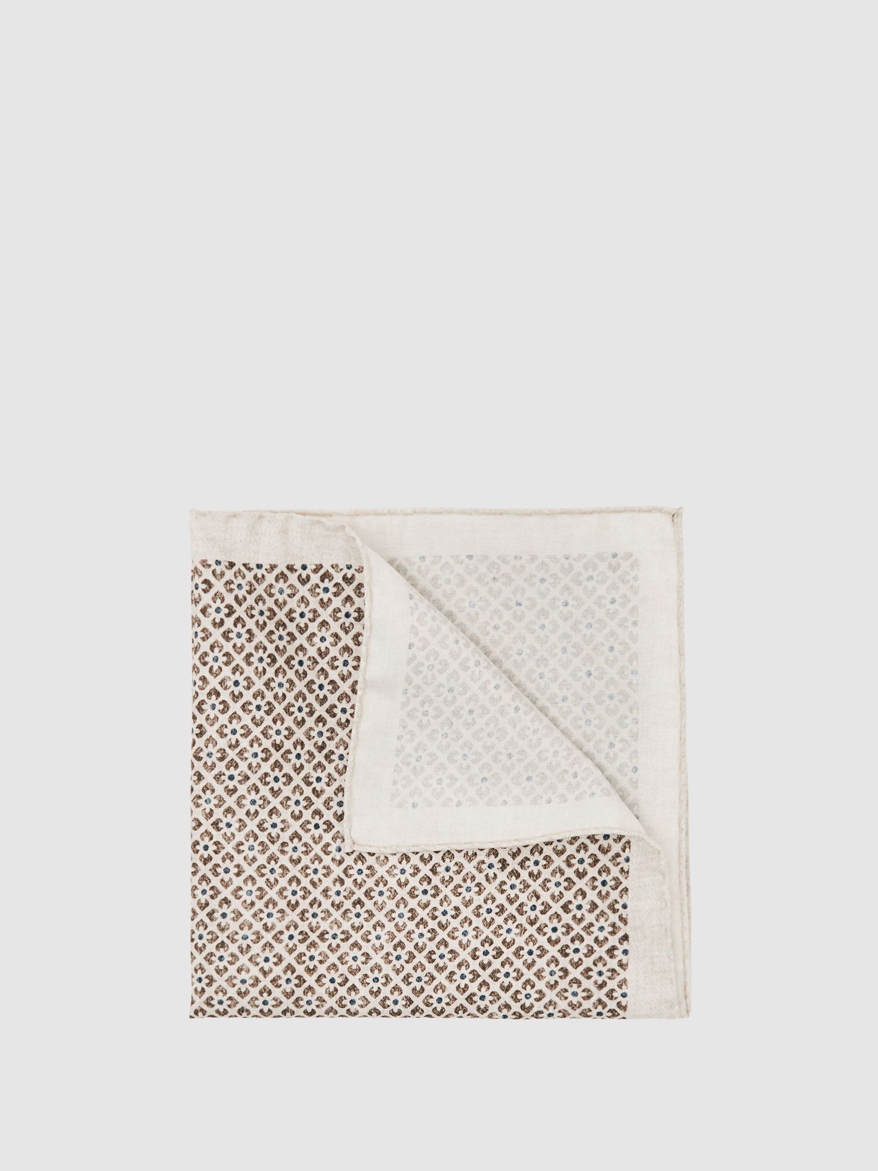 Silk Floral-Print Pocket Square in Oatmeal Melange (W76329) | £38