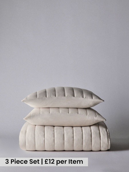Natural 3 piece Quilted Bedspread and Cushion Covers (W77038) | £36