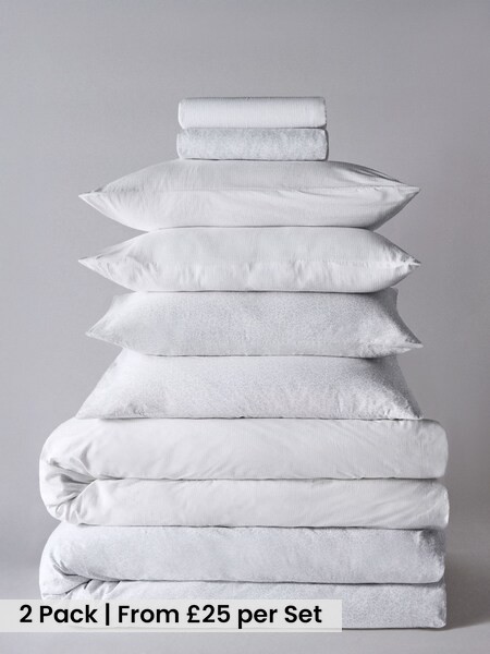 2 Pack Grey Stripe/ Floral Printed Duvet Cover and Pillowcase Set with Fitted Sheets (W77057) | £50 - £90