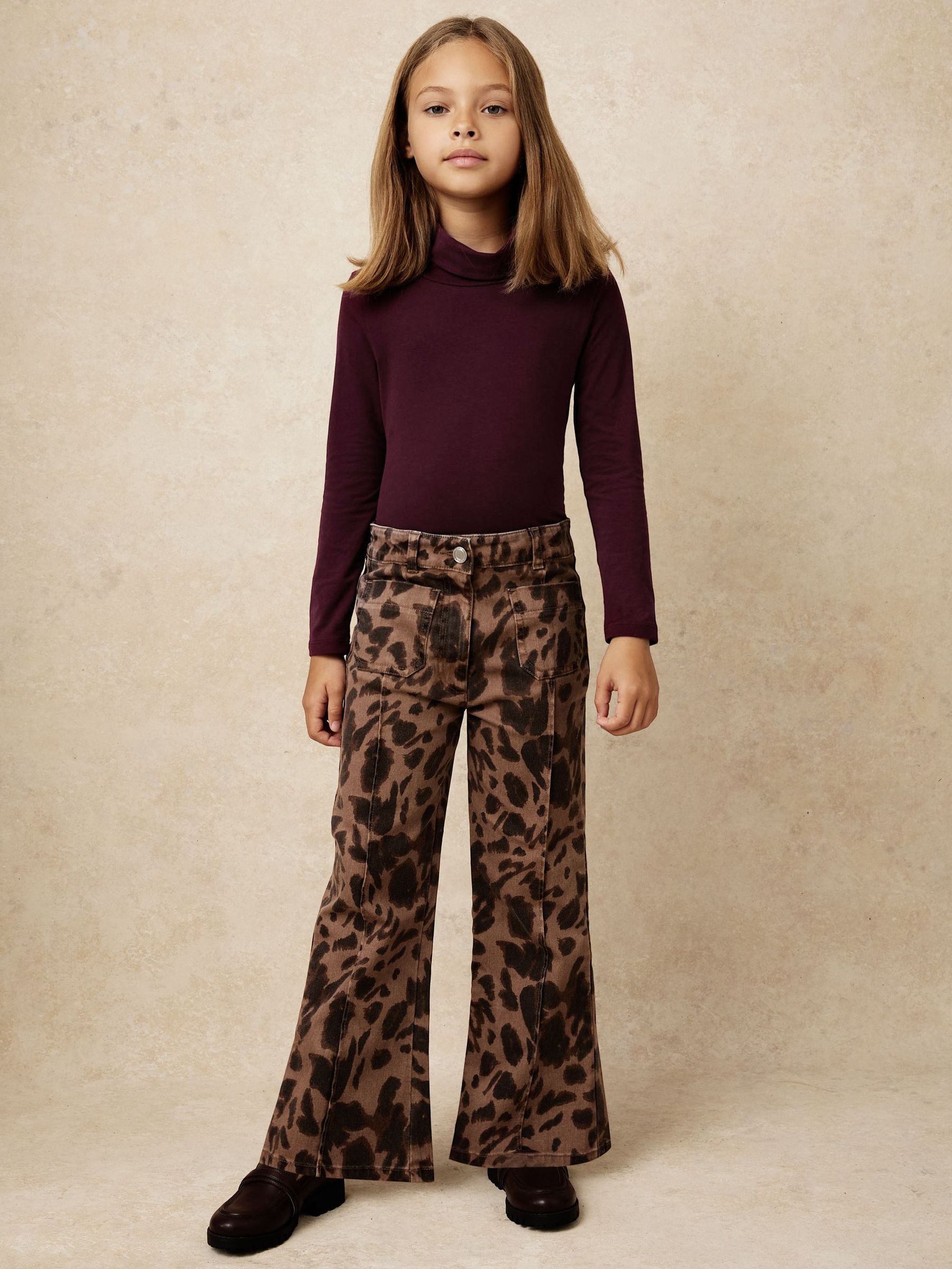 Cotton-Jersey Roll-Neck Top with Stretch in Burgundy (W77274) | £14
