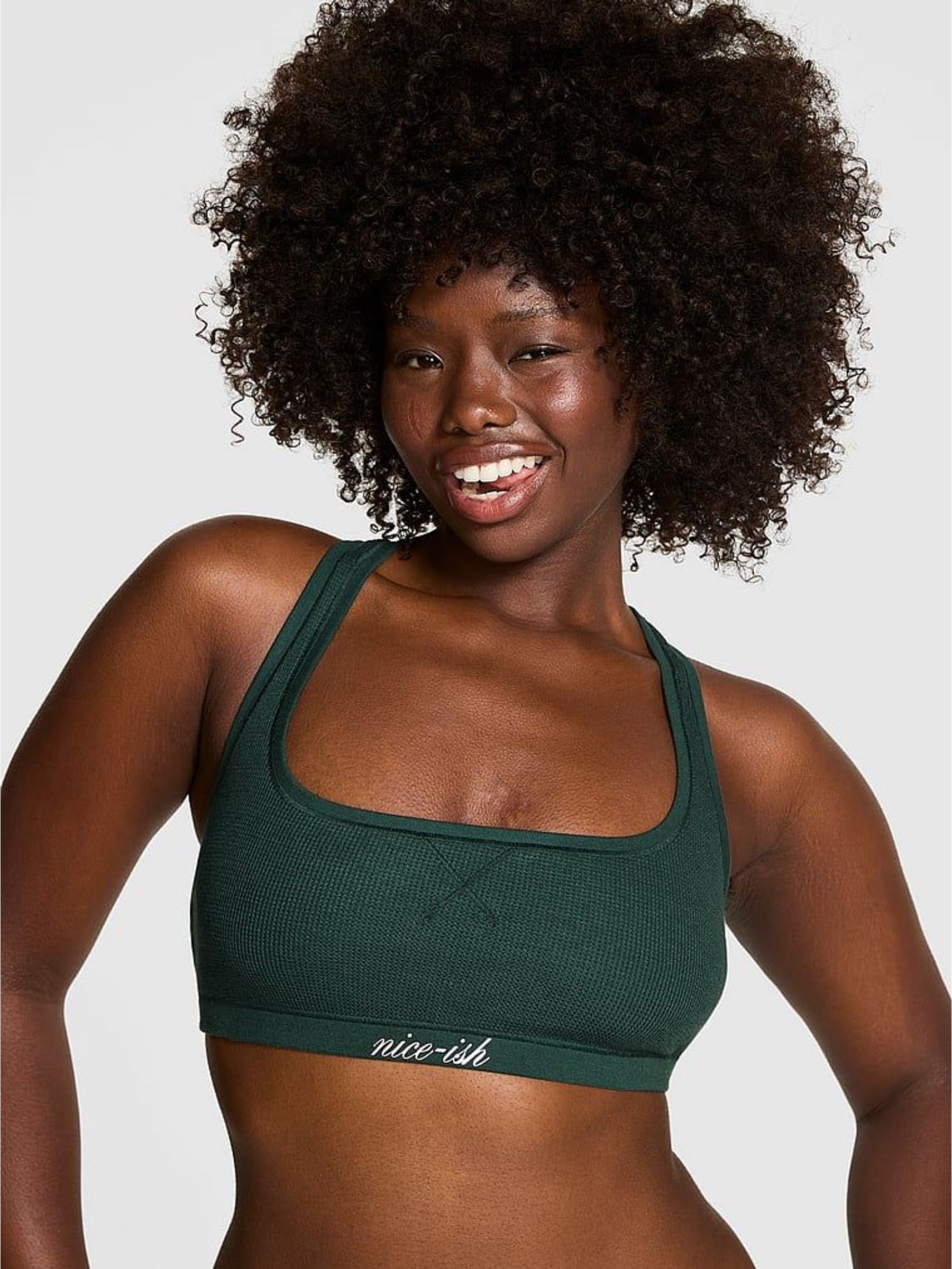 Deep Forest Green Script Cotton Racerback Bralette (W77380) | £26