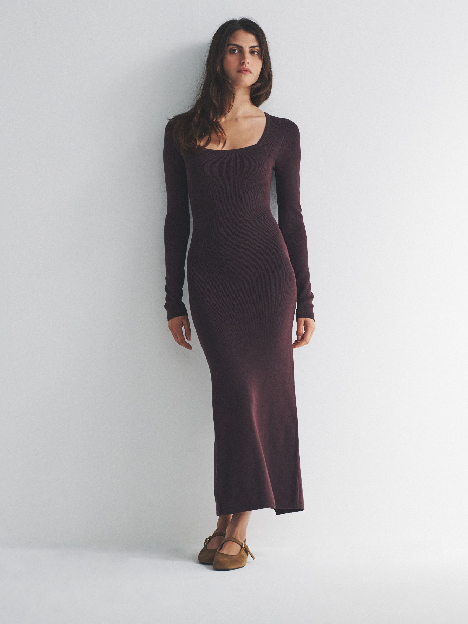 Burgundy Plum/Navy Blue Tipped 2 Pack Knitted Square Neck Dress (W77419) | £34