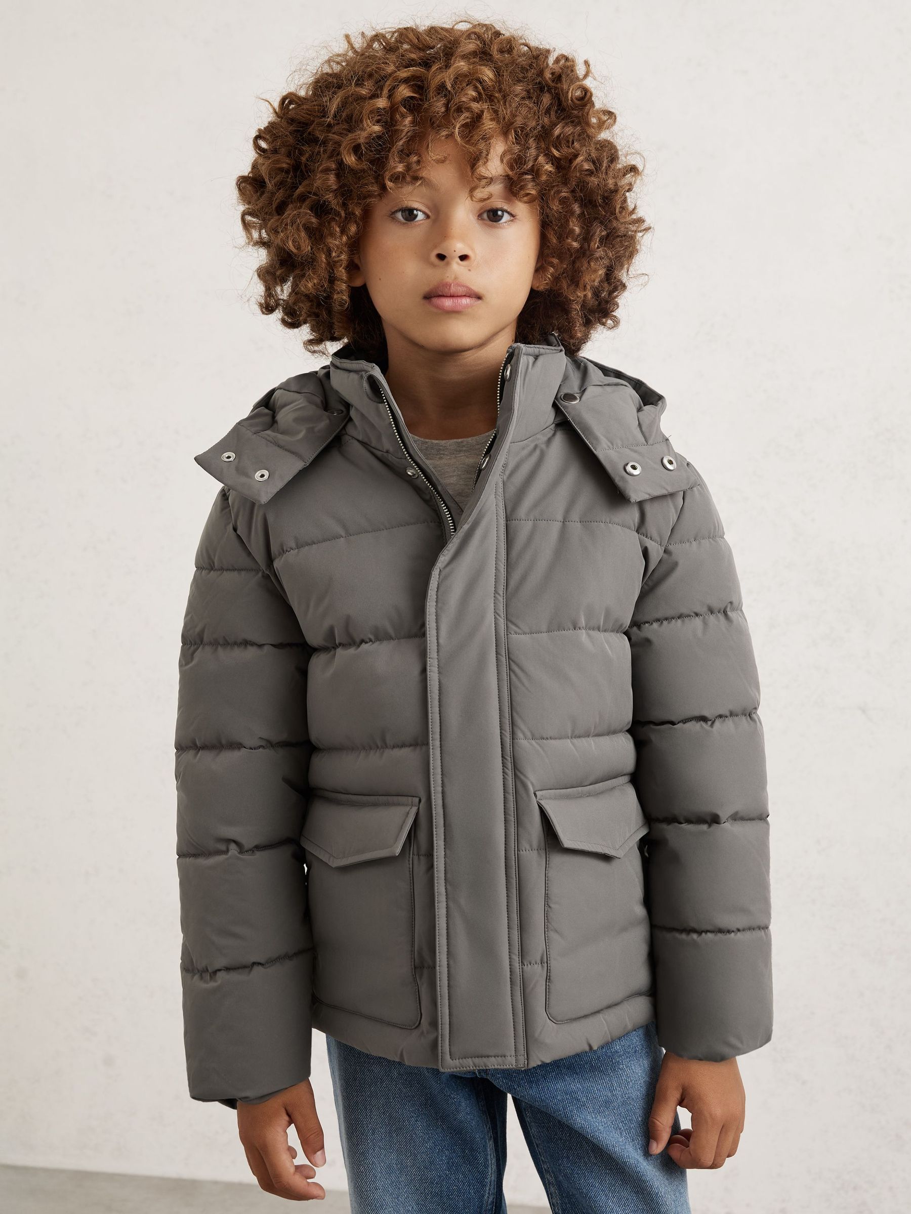 Quilted Hooded Puffer Jacket in Charcoal (W77805) | £78