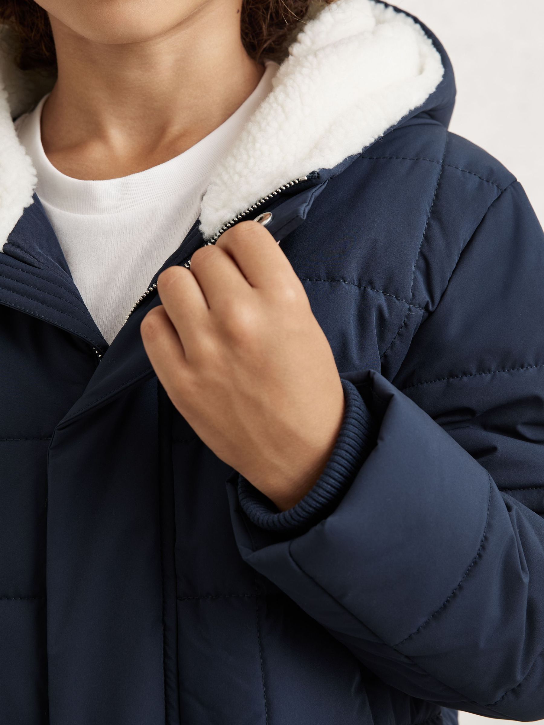 Fleece-Trim Hooded Puffer Jacket in Navy (W77807) | £88