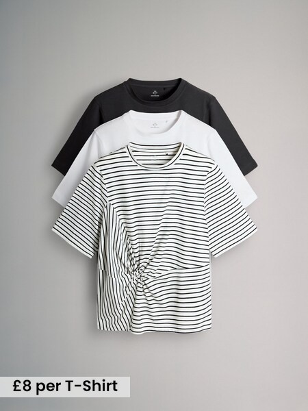 Black/White/Stripe 3 Pack Knot Front T-Shirts (W78037) | £24