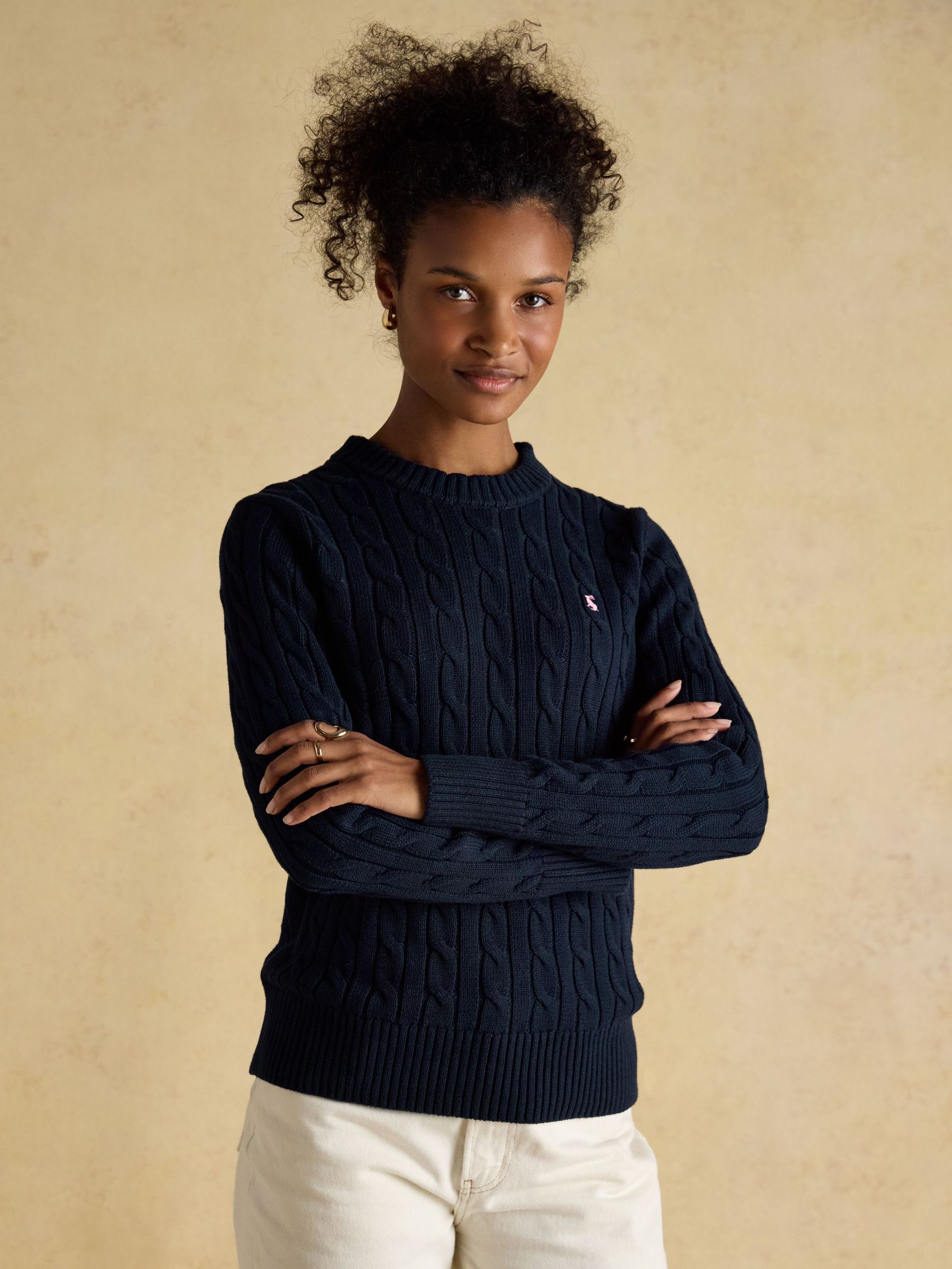 Classic Cable Navy Cotton Crew Neck Jumper (W78283) | £39