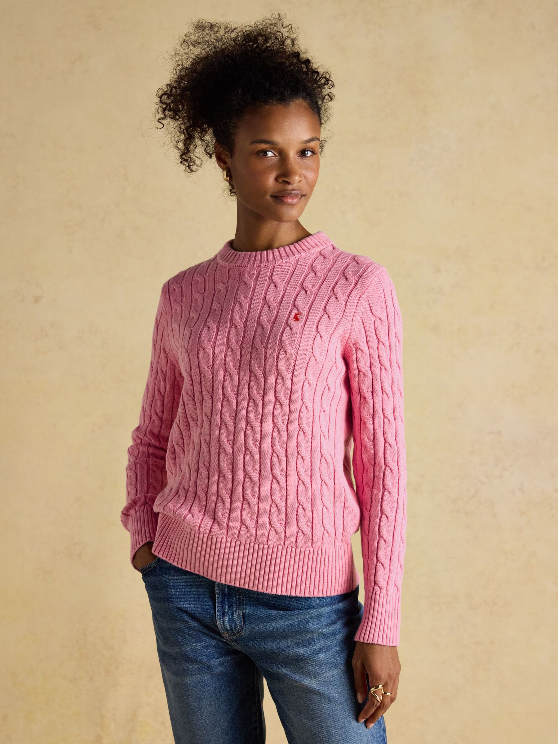 Classic Cable Pink Cotton Crew Neck Jumper (W78284) | £39