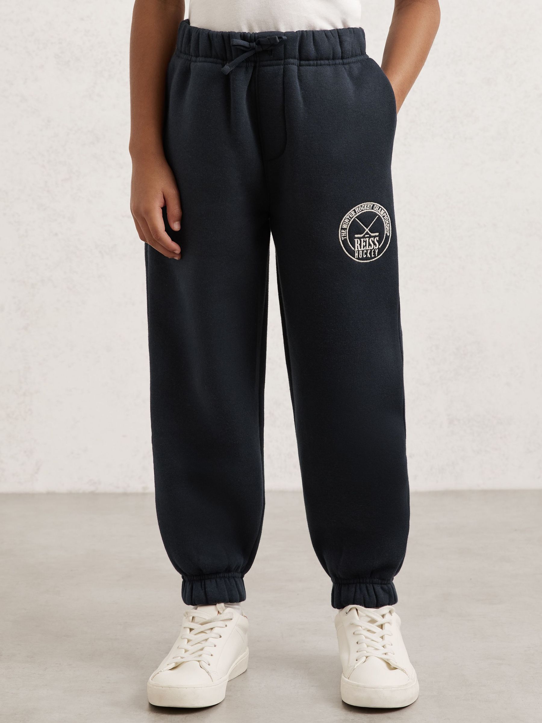 3-9 yrs Cotton-Blend Hockey Crest Joggers in Navy (W78541) | £38