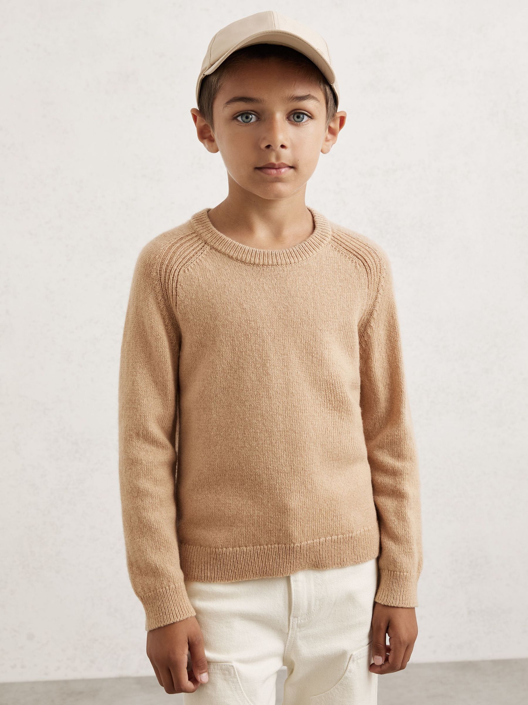 3-9 yrs Wool Blend Crew Neck Jumper in Stone (W78554) | £38