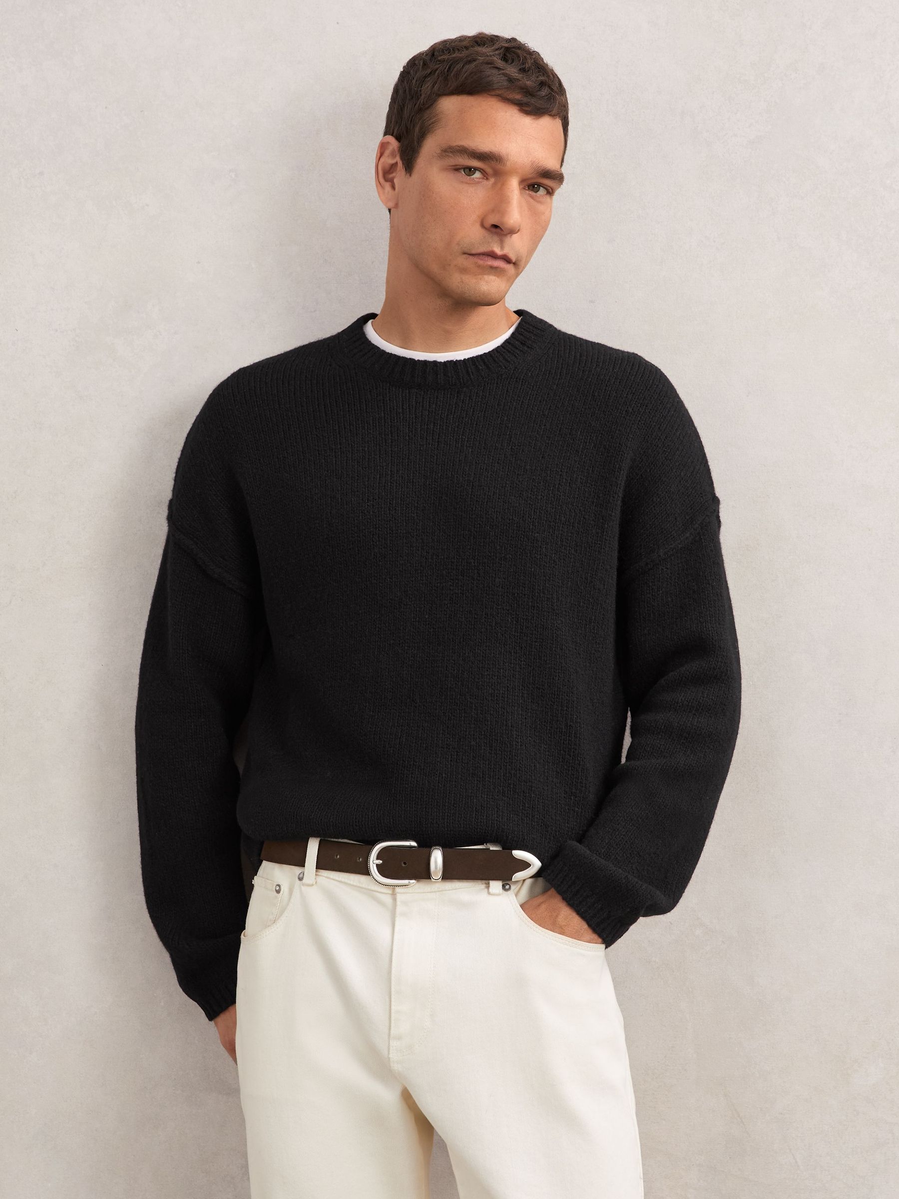 Wool-Blend Crew-Neck Relaxed Jumper in Black (W78576) | £118