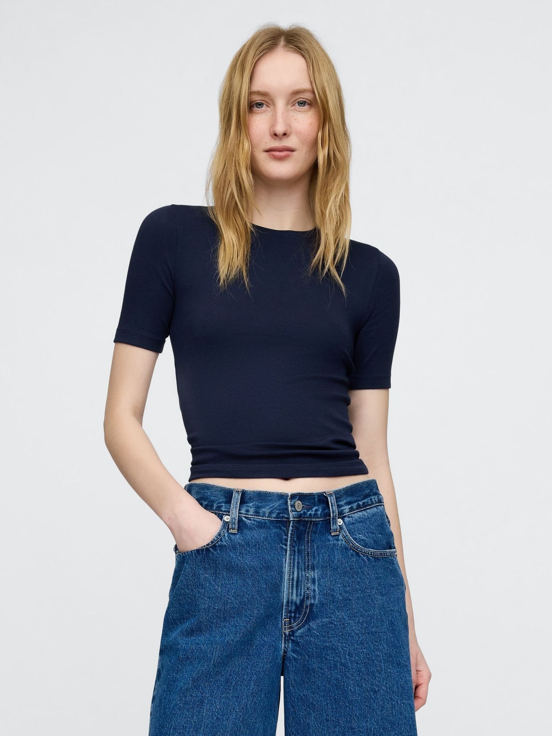 Navy Blue Modern Crew Neck T-Shirt (W78935) | £16