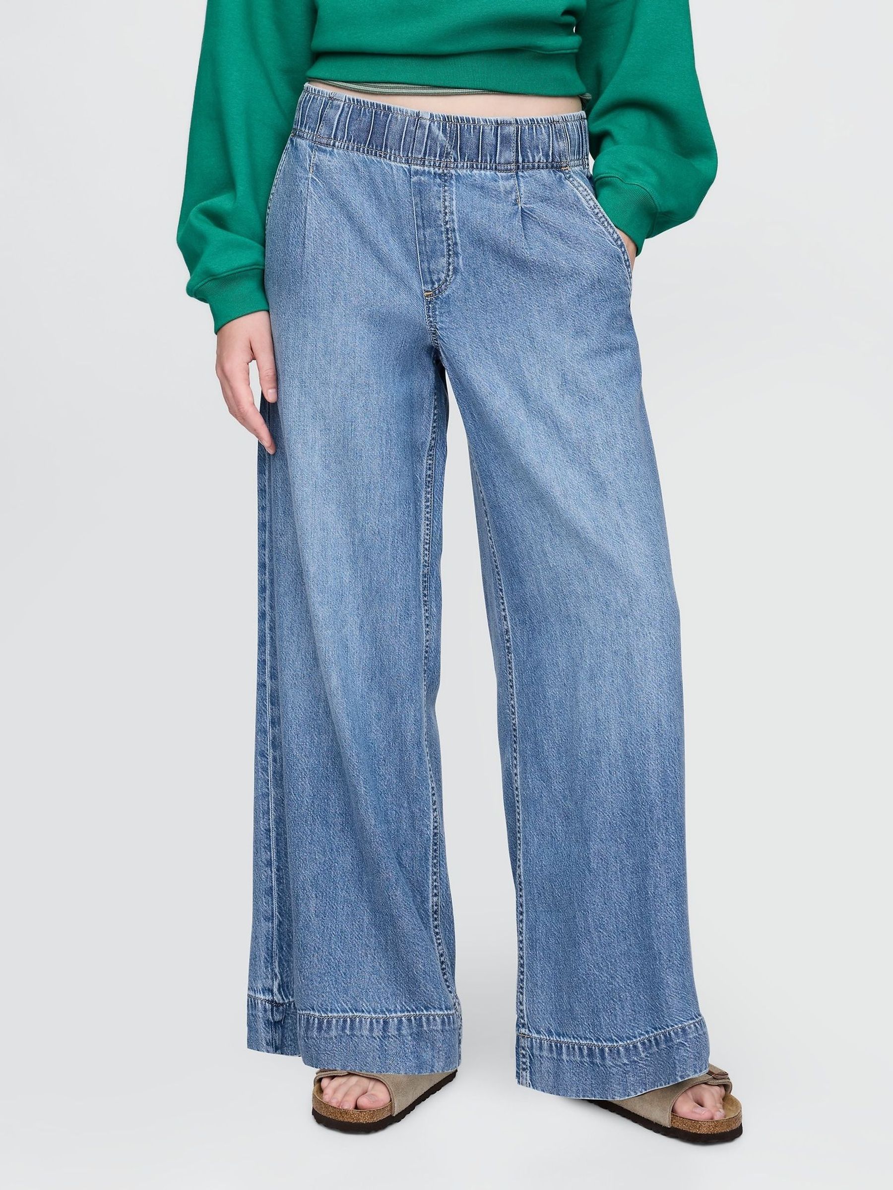 Blue Mid Waist UltraSoft Pleated Easy Baggy Jeans (W78981) | £55