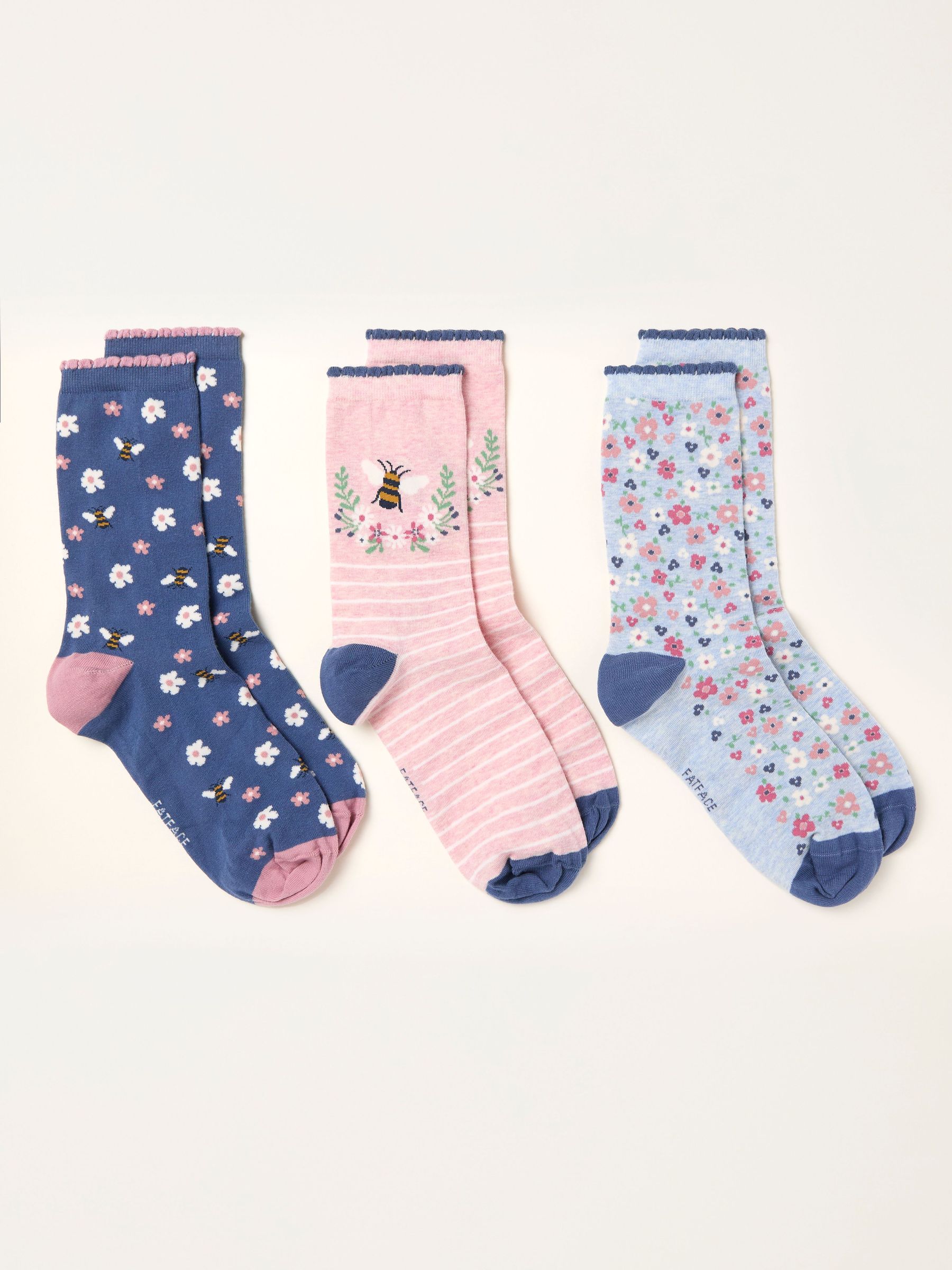 Blue Three Pack Mum Floral Socks in Box (W79958) | £16