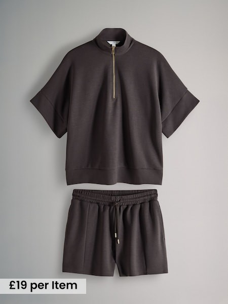 Quarter Zip Short Sleeve Sweatshirt and Short Set (W80186) | £38