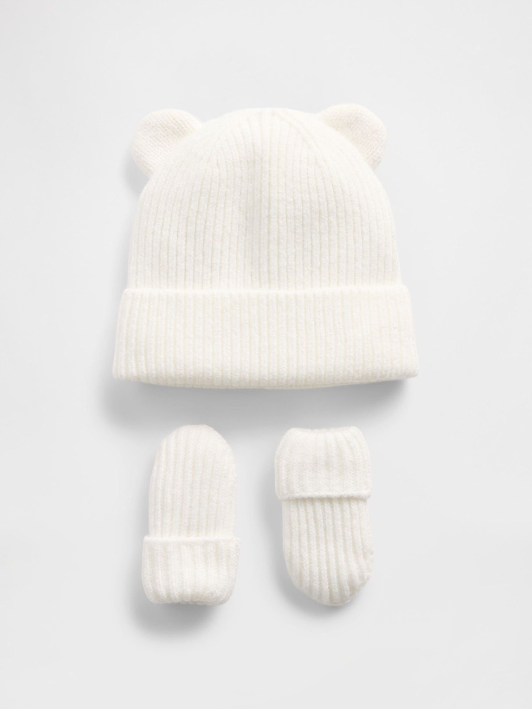 White CashSoft Bear Beanie and Mittens Set (Newborn-3yrs) (W80739) | £25