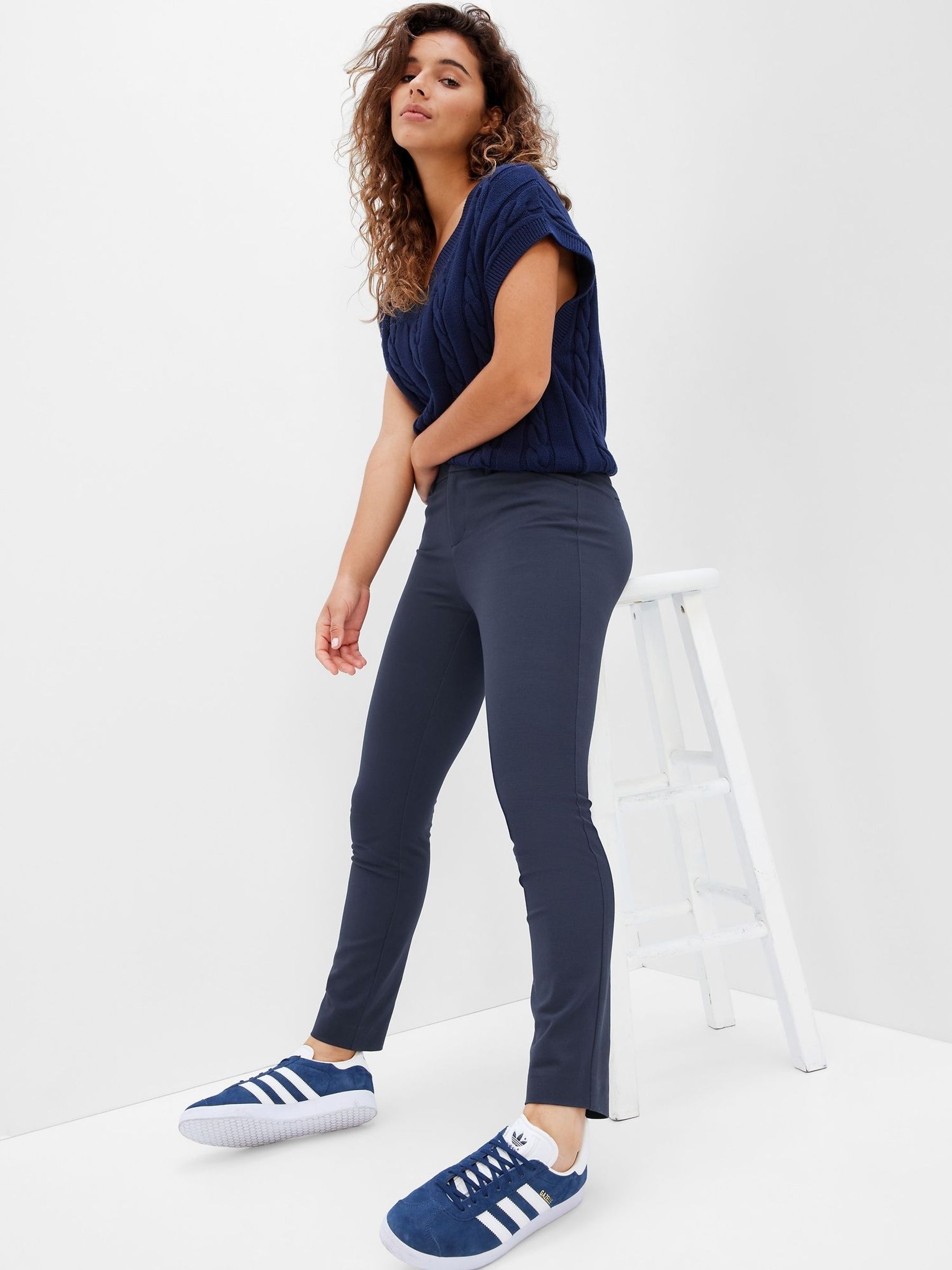 Navy Blue Mid Waisted Skinny Fit Ankle Trousers (W82258) | £35