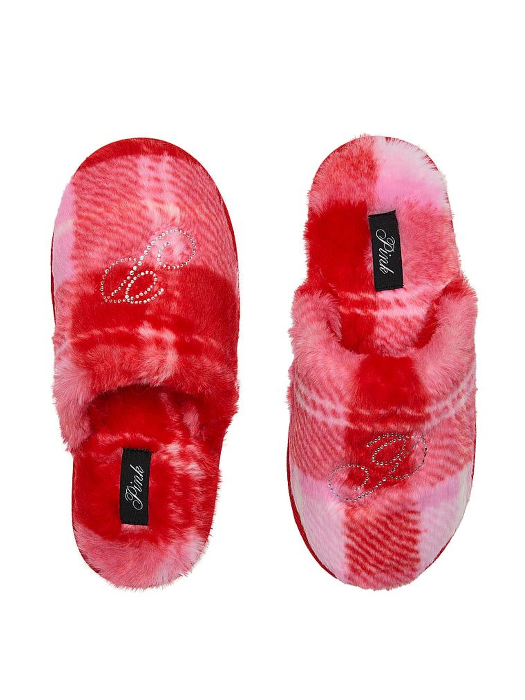 Pink Tartan Faux Fur Slippers (W82884) | £36