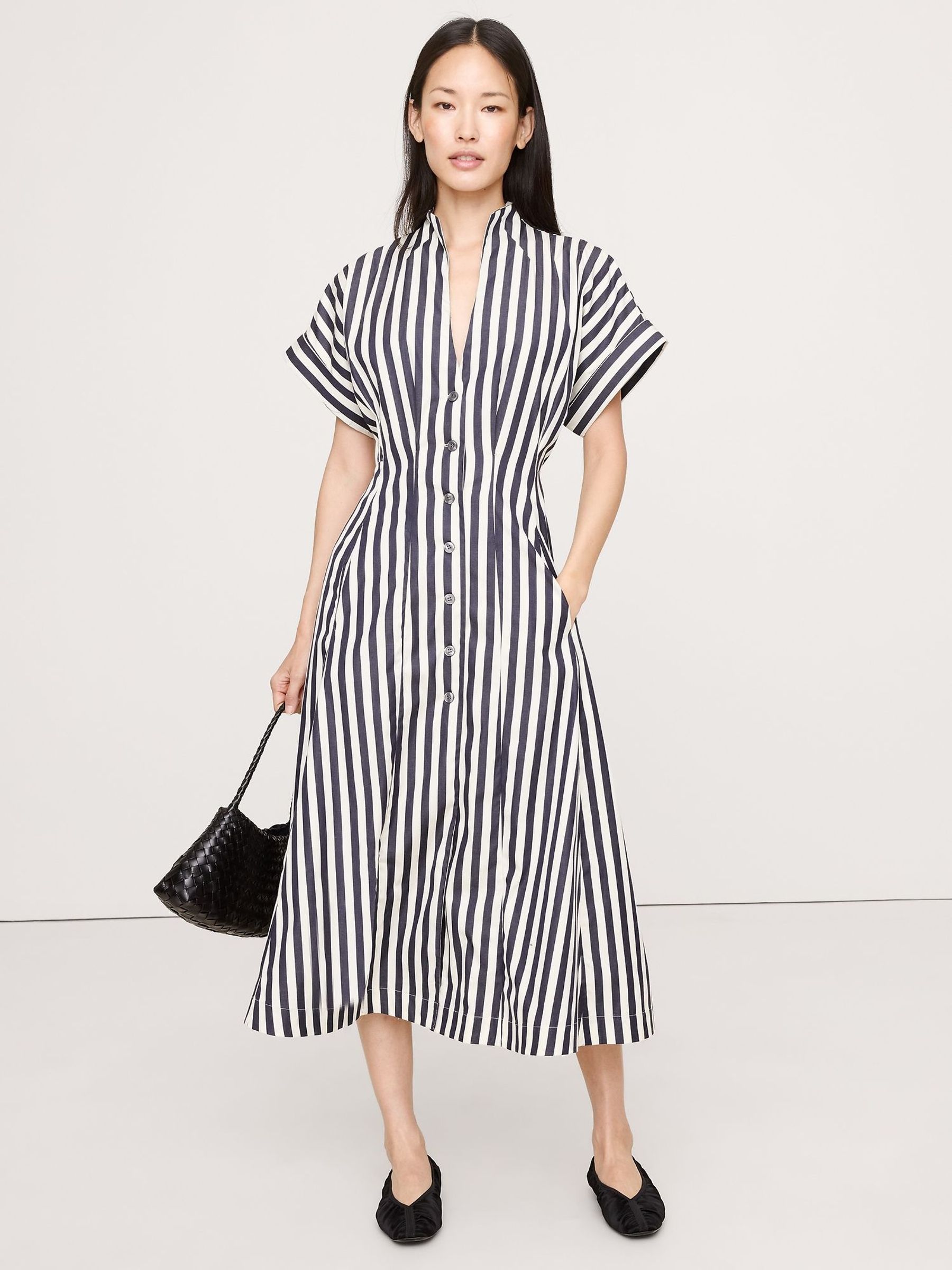 Banana Republic Blue Stripe Cotton Poplin Shirt Dress (W83057) | £105