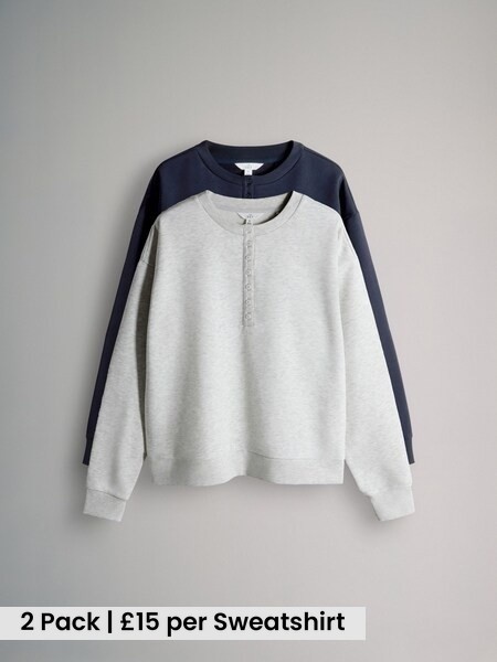 Navy/Grey Marl 2 Pack Henley Sweatshirts (W83110) | £30