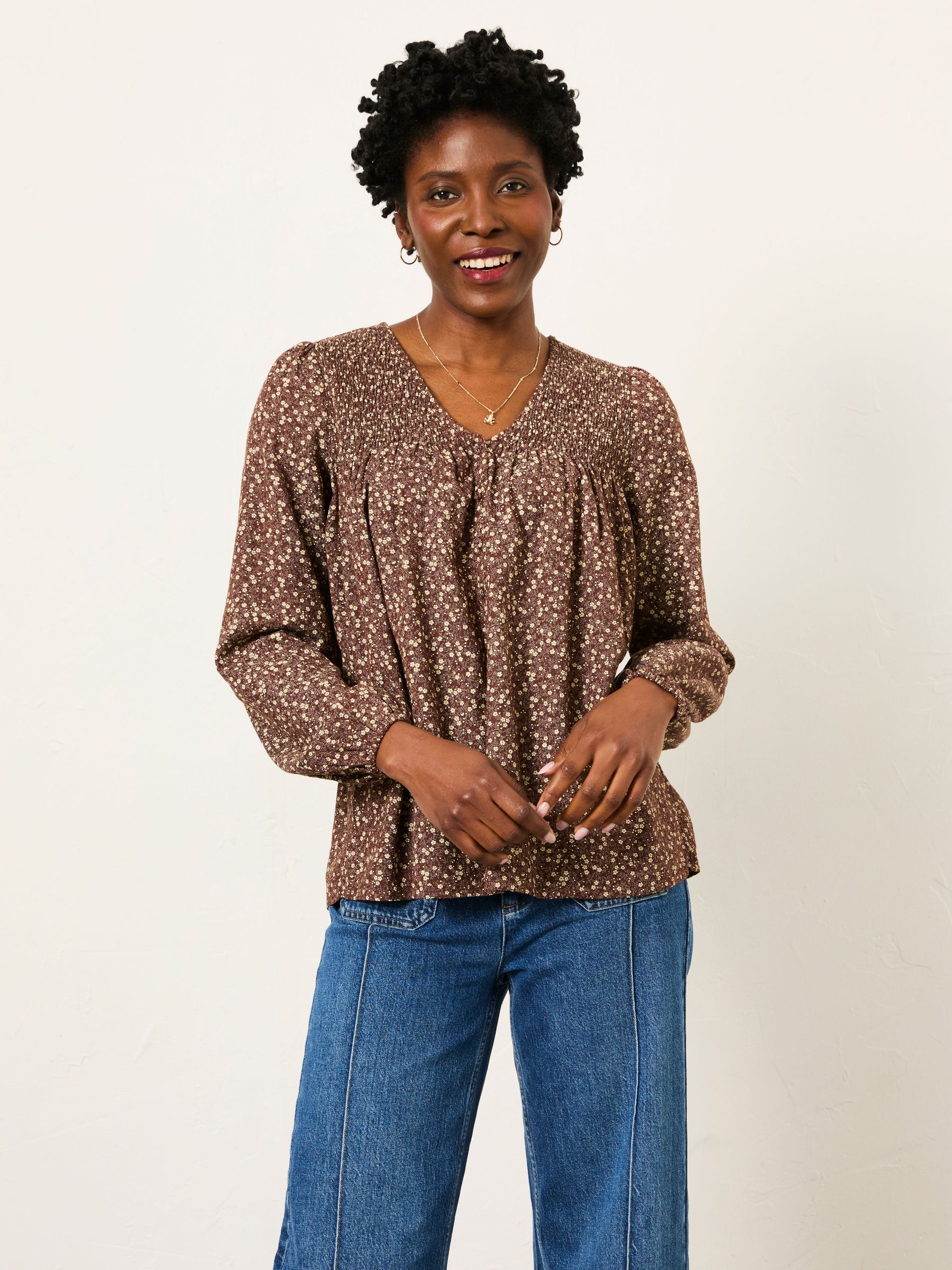 Nessie Brown Ditsy Petite Blouse (W83293) | £49.50