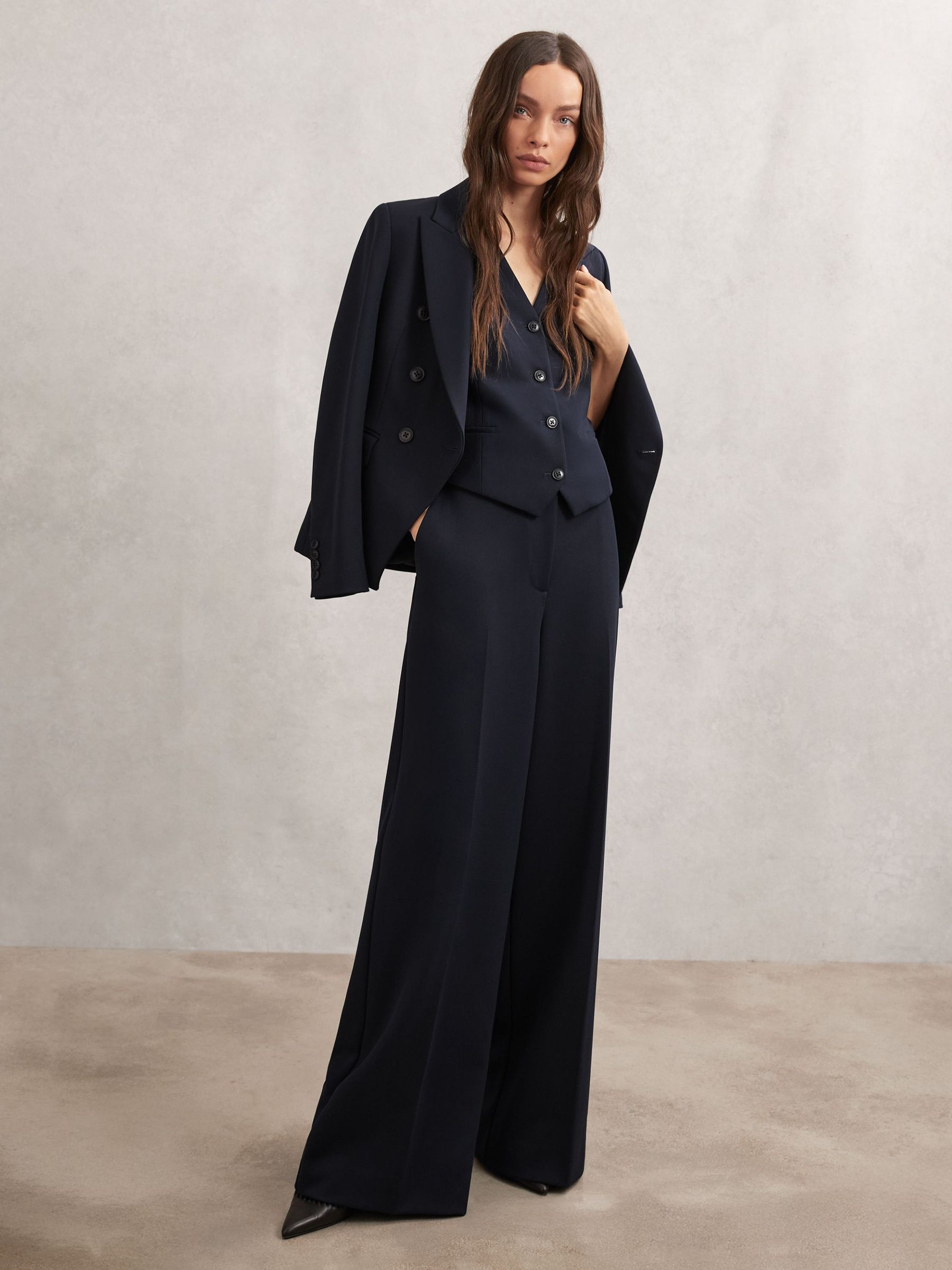 Petite Wide-Leg Suit Trousers in Navy (W83337) | £120